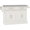 HOMCOM Kitchen Island with Storage, Rolling Kitchen Cart on Wheels with Stainless Steel Top, 2 Drawers, 2 Cabinets, Spice Rack, Knife and Towel Rack, Cream White