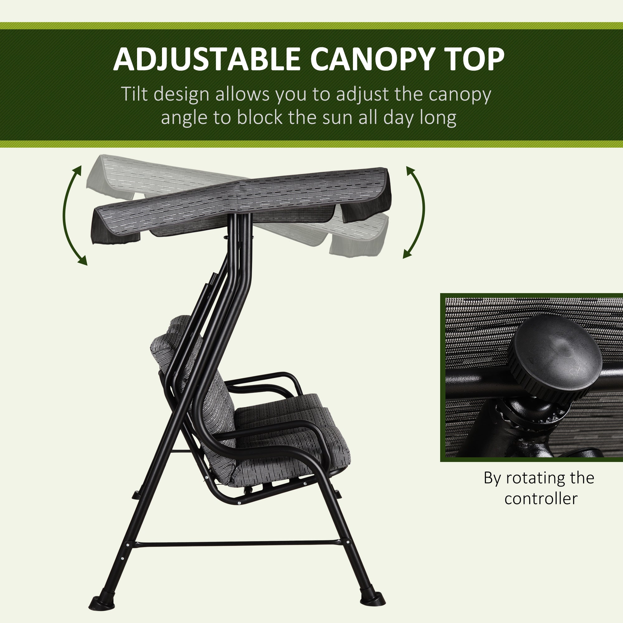 Outsunny 3-Person Porch Swing Patio Swing Chair with Canopy for Patio, Garden, Backyard, Poolside, Grey