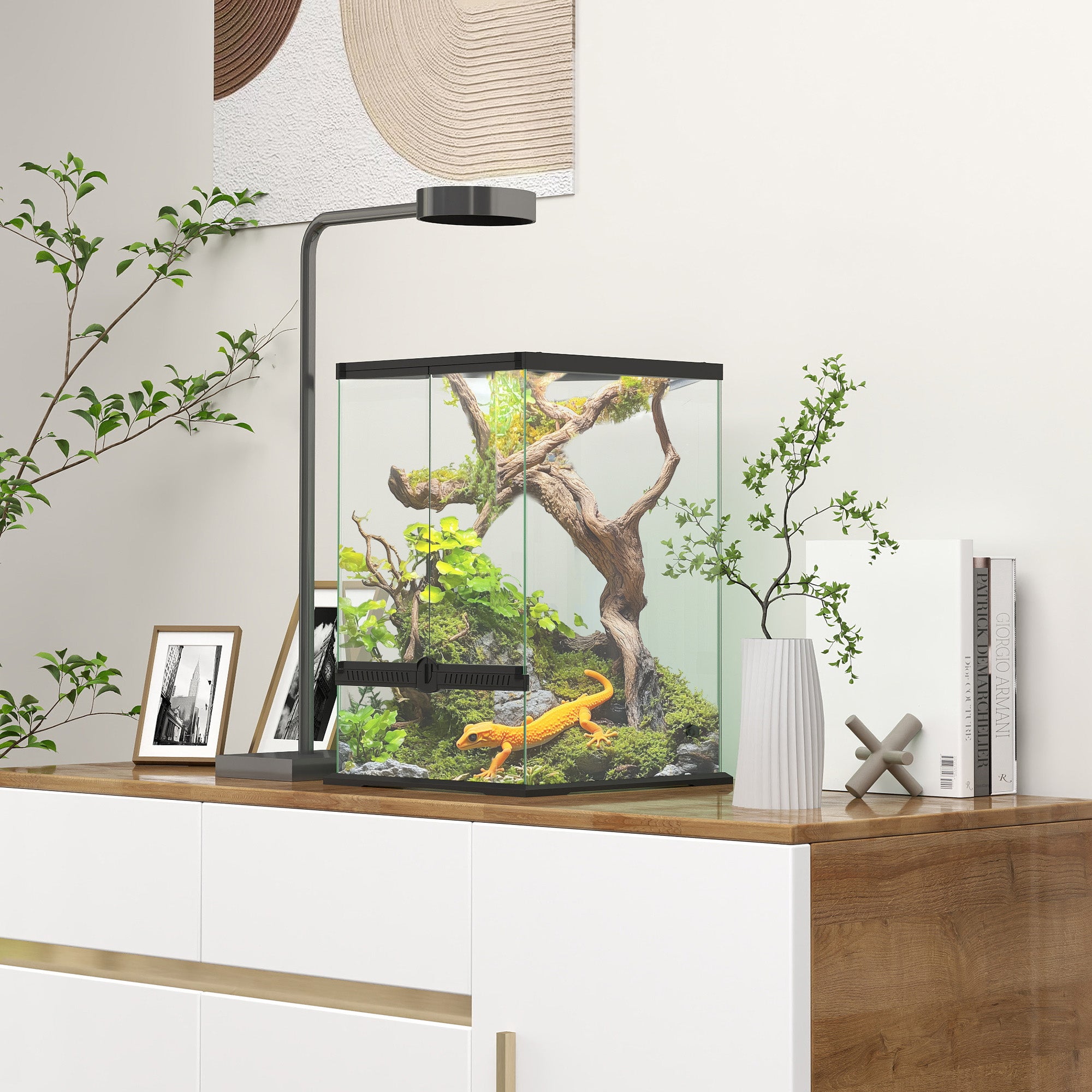 PawHut Glass Reptile Terrarium, 40L Vivarium for Lizards, Frogs, Snakes, Turtles, Tortoises, with Ventilation, 30 x 30 x 45cm