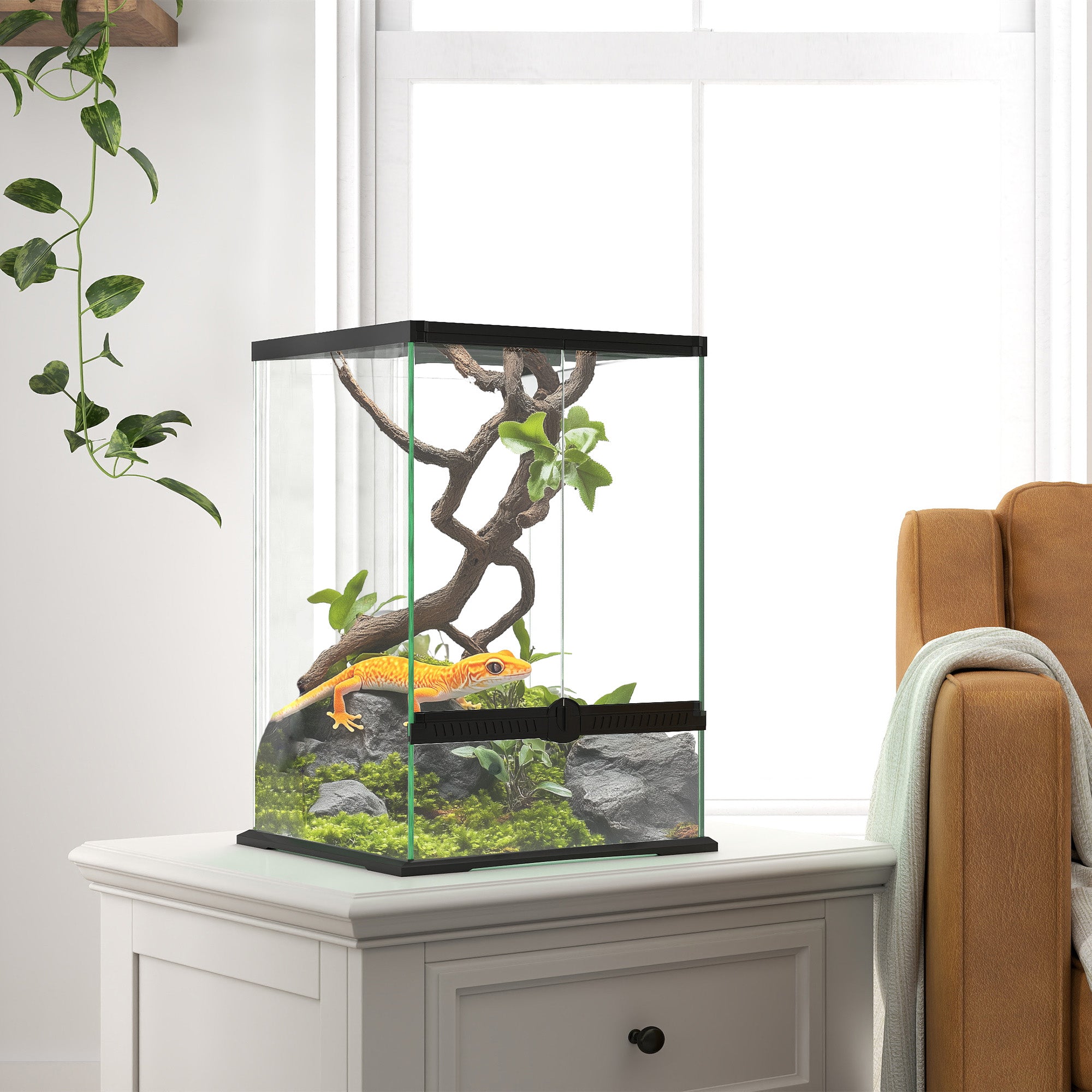 PawHut Glass Reptile Terrarium, 40L Vivarium for Lizards, Frogs, Snakes, Turtles, Tortoises, with Ventilation, 30 x 30 x 45cm