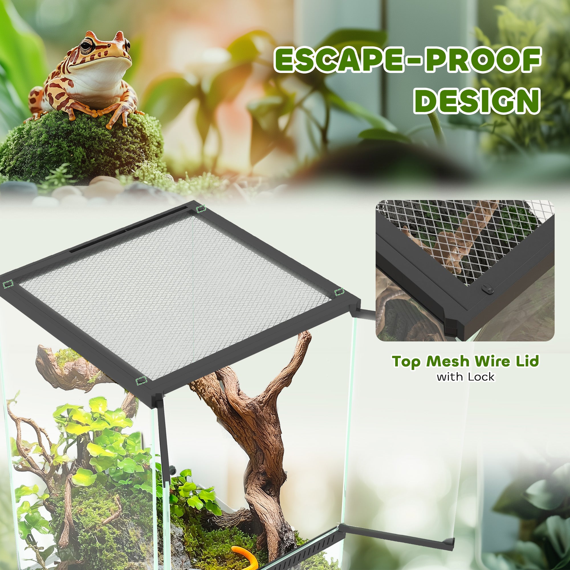 PawHut Glass Reptile Terrarium, 40L Vivarium for Lizards, Frogs, Snakes, Turtles, Tortoises, with Ventilation, 30 x 30 x 45cm