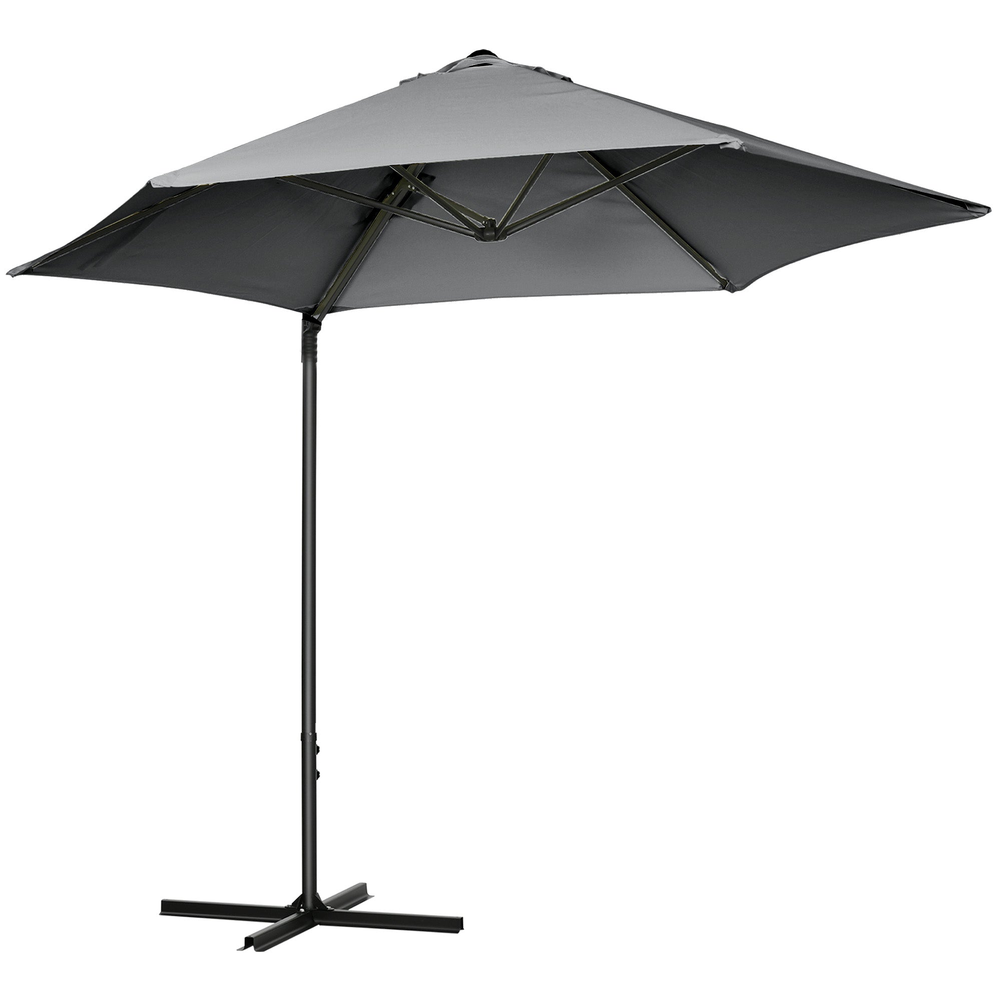 Outsunny 8.5FT Offset Patio Umbrella with 360° Rotation, Outdoor Cantilever Roma Parasol Hanging Sun Shade Canopy Shelter with Cross Base, Dark Grey