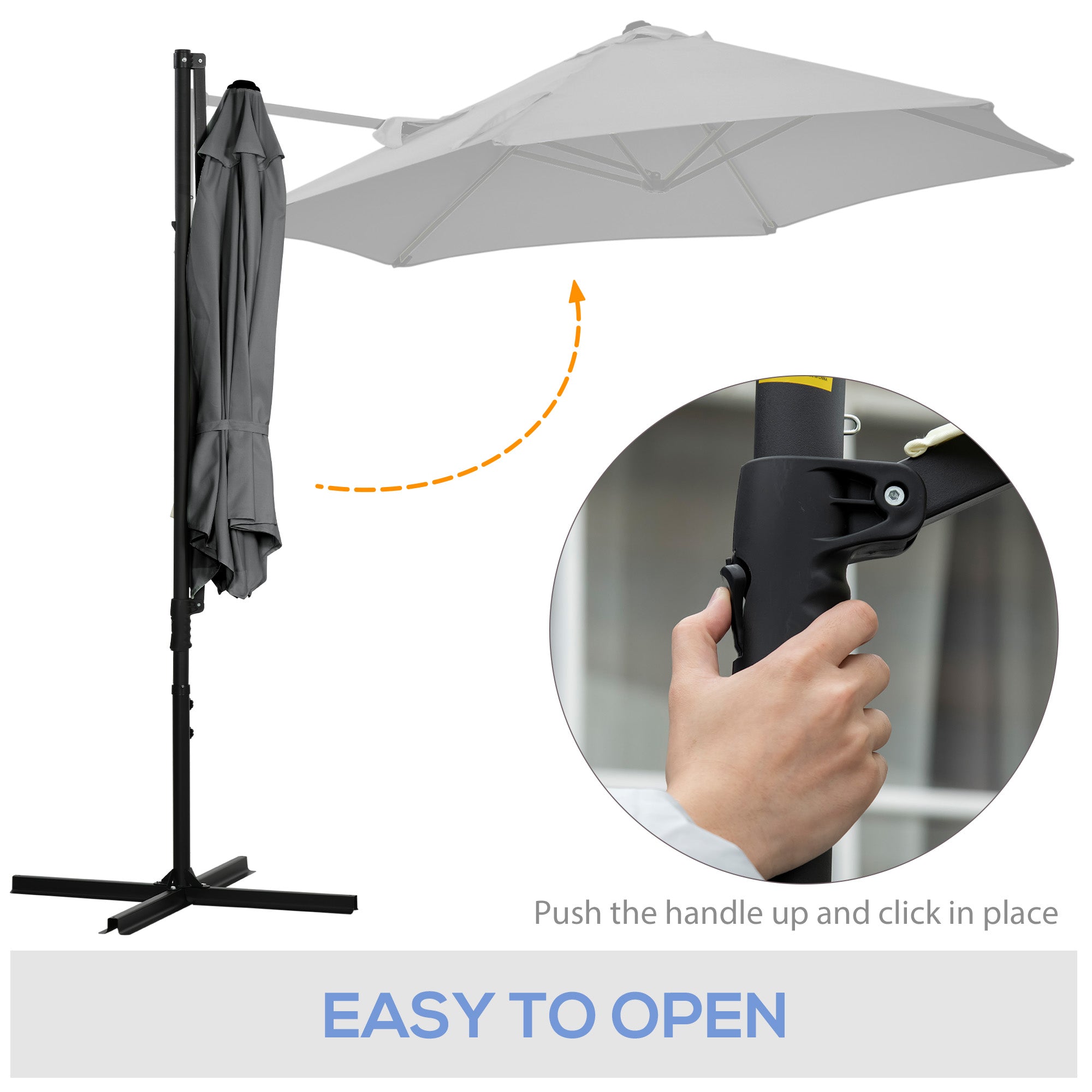 Outsunny 8.5FT Offset Patio Umbrella with 360° Rotation, Outdoor Cantilever Roma Parasol Hanging Sun Shade Canopy Shelter with Cross Base, Dark Grey