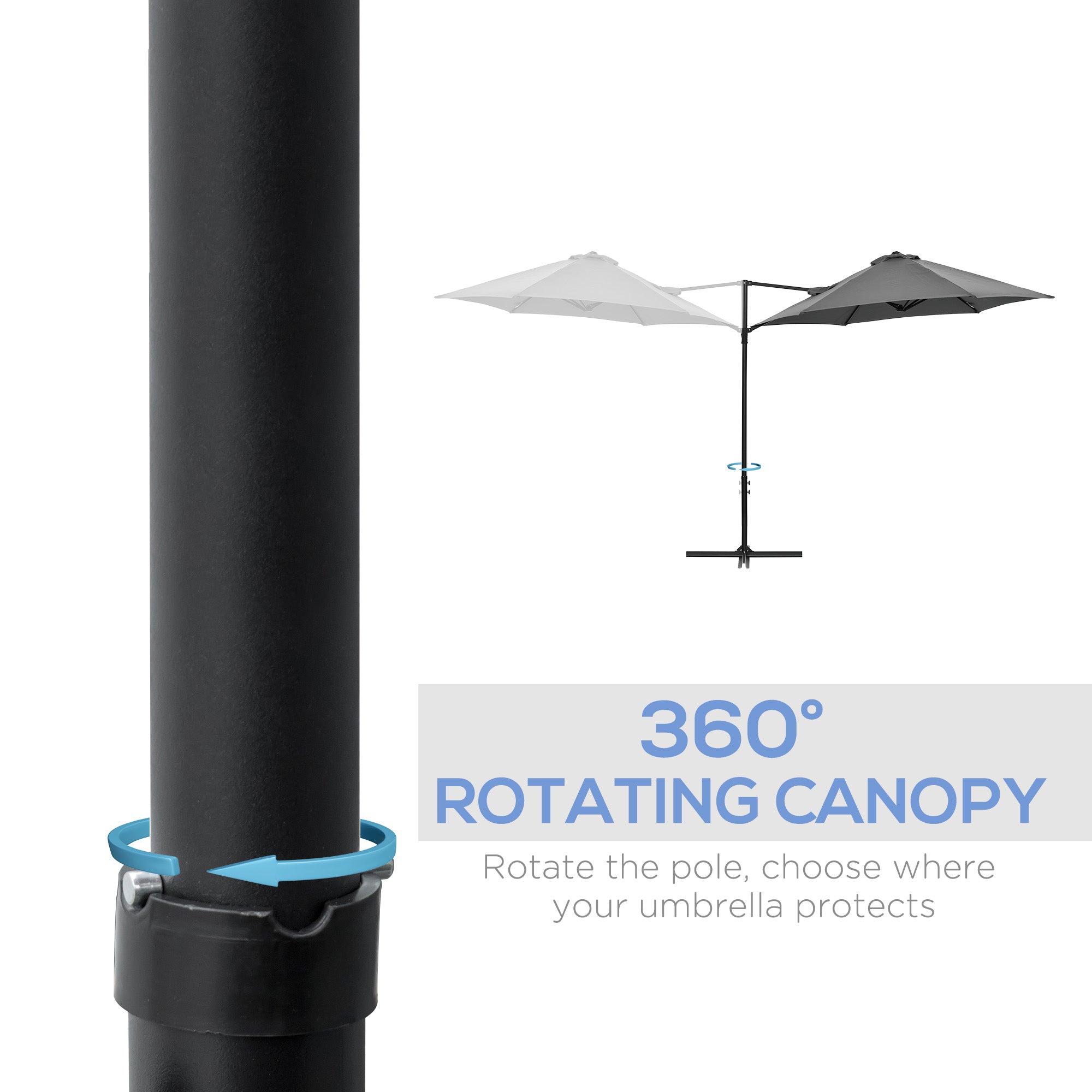 Outsunny 8.5FT Offset Patio Umbrella with 360° Rotation, Outdoor Cantilever Roma Parasol Hanging Sun Shade Canopy Shelter with Cross Base, Dark Grey