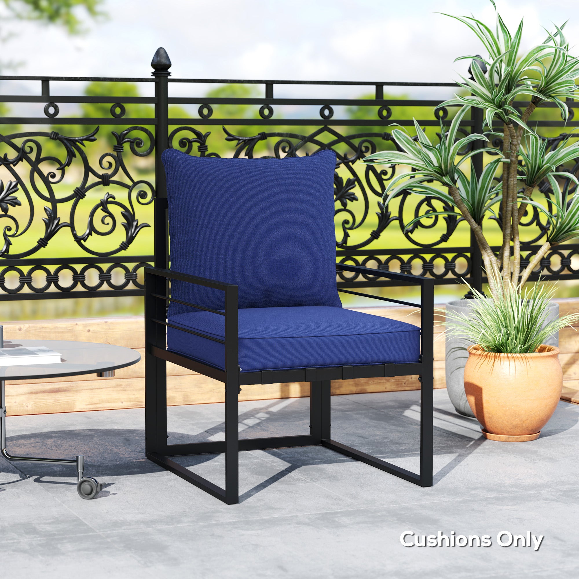 Outsunny Patio Chair Cushions, Thick Deep Seat Outdoor Seat Cushion with Back Cushion, Dark Blue