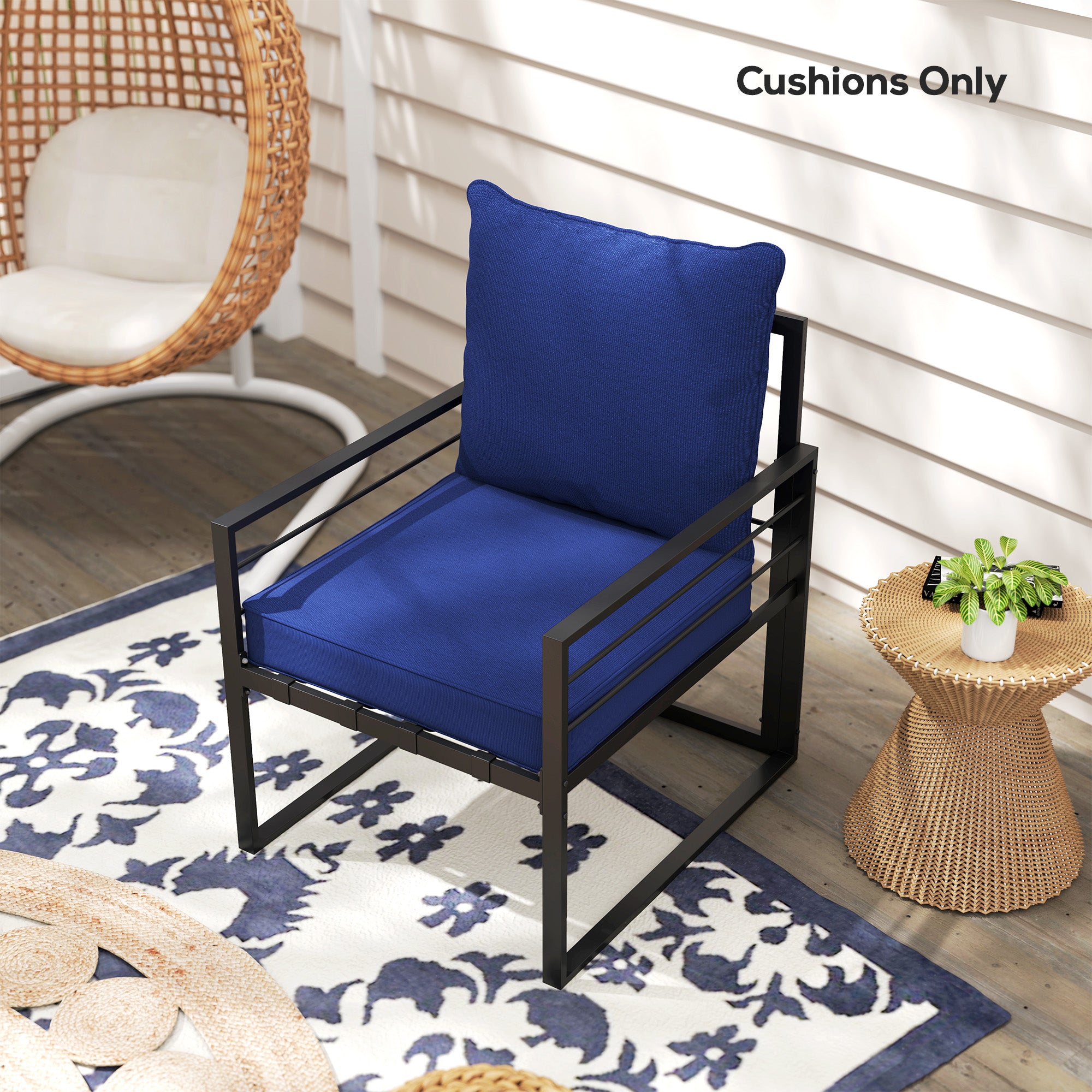 Outsunny Patio Chair Cushions, Thick Deep Seat Outdoor Seat Cushion with Back Cushion, Dark Blue