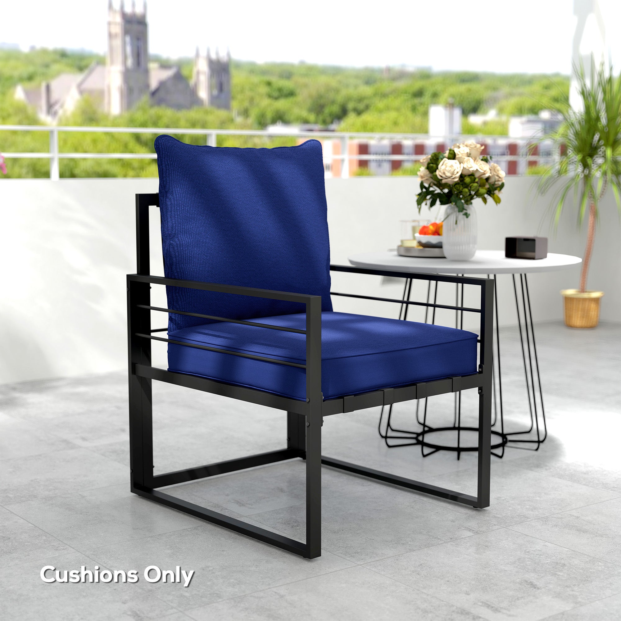 Outsunny Patio Chair Cushions, Thick Deep Seat Outdoor Seat Cushion with Back Cushion, Dark Blue