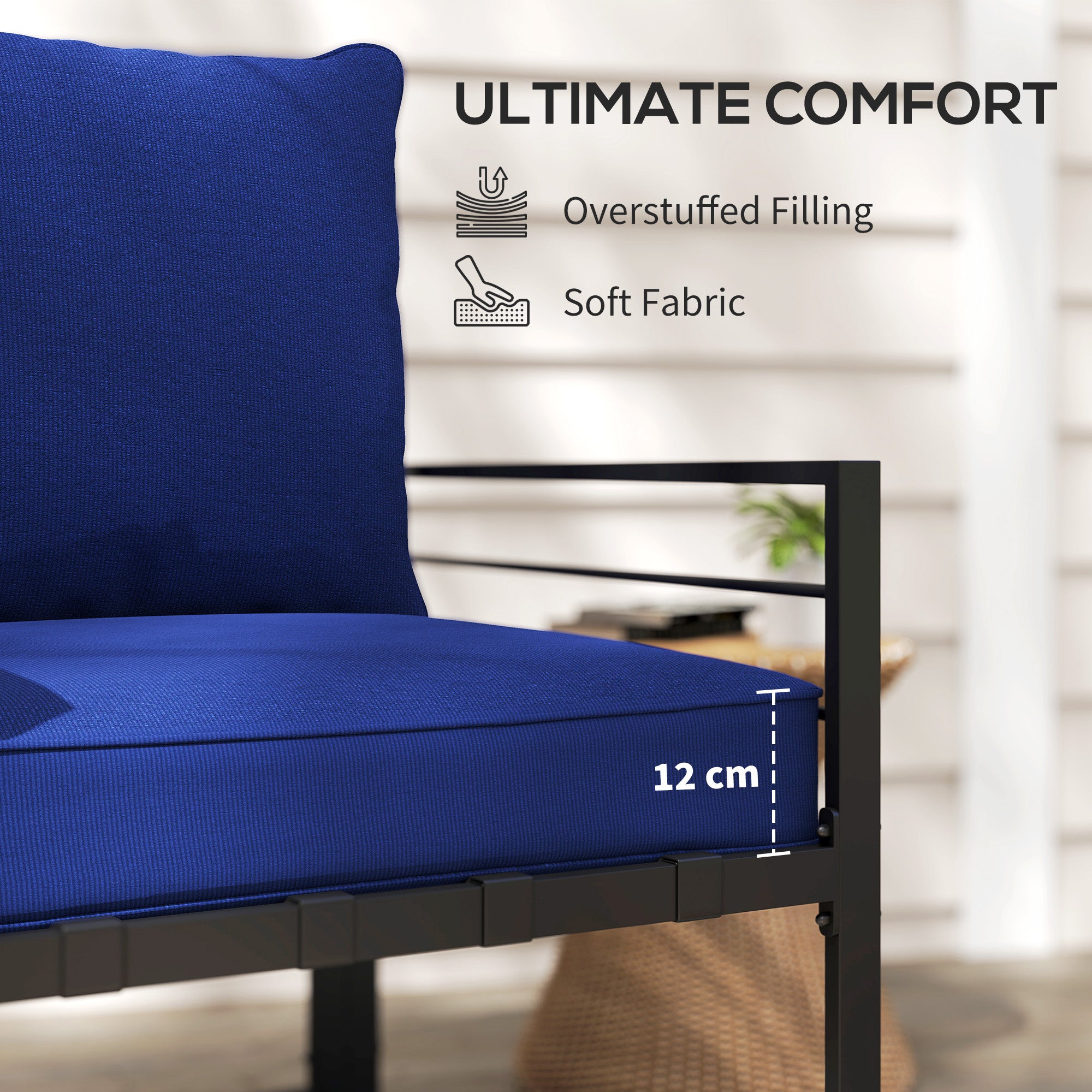 Outsunny Patio Chair Cushions, Thick Deep Seat Outdoor Seat Cushion with Back Cushion, Dark Blue