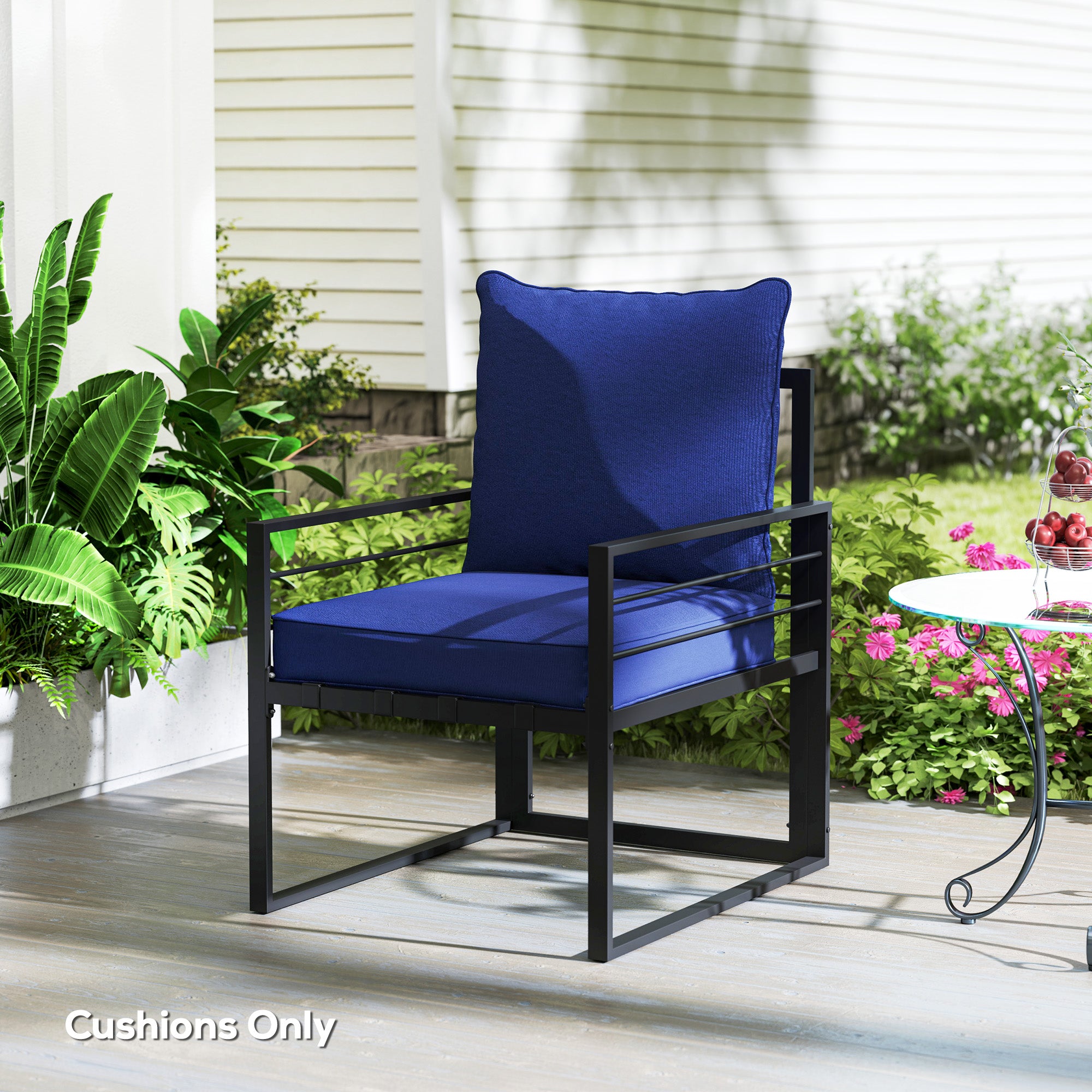 Outsunny Patio Chair Cushions, Thick Deep Seat Outdoor Seat Cushion with Back Cushion, Dark Blue