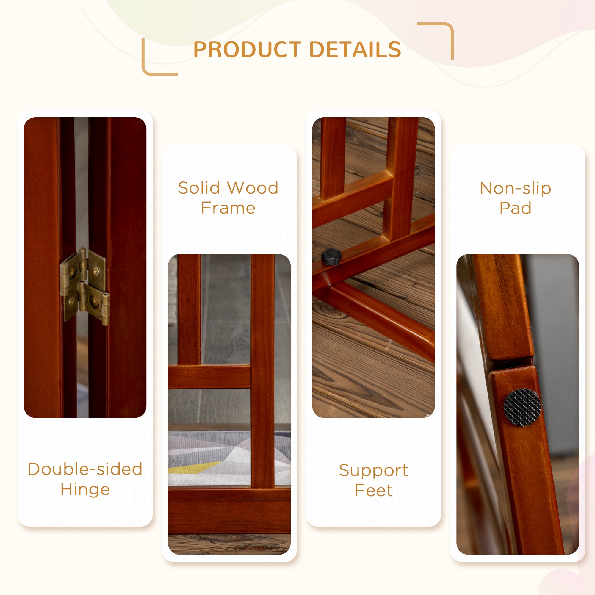 PawHut Freestanding Pet Gate with 2PCS Support Feet, 3 Panels Folding Dog Gates for the House Doorway Stairs, with Cat Door, Expands up to 71.3" Wide, 29.9" Tall, Espresso