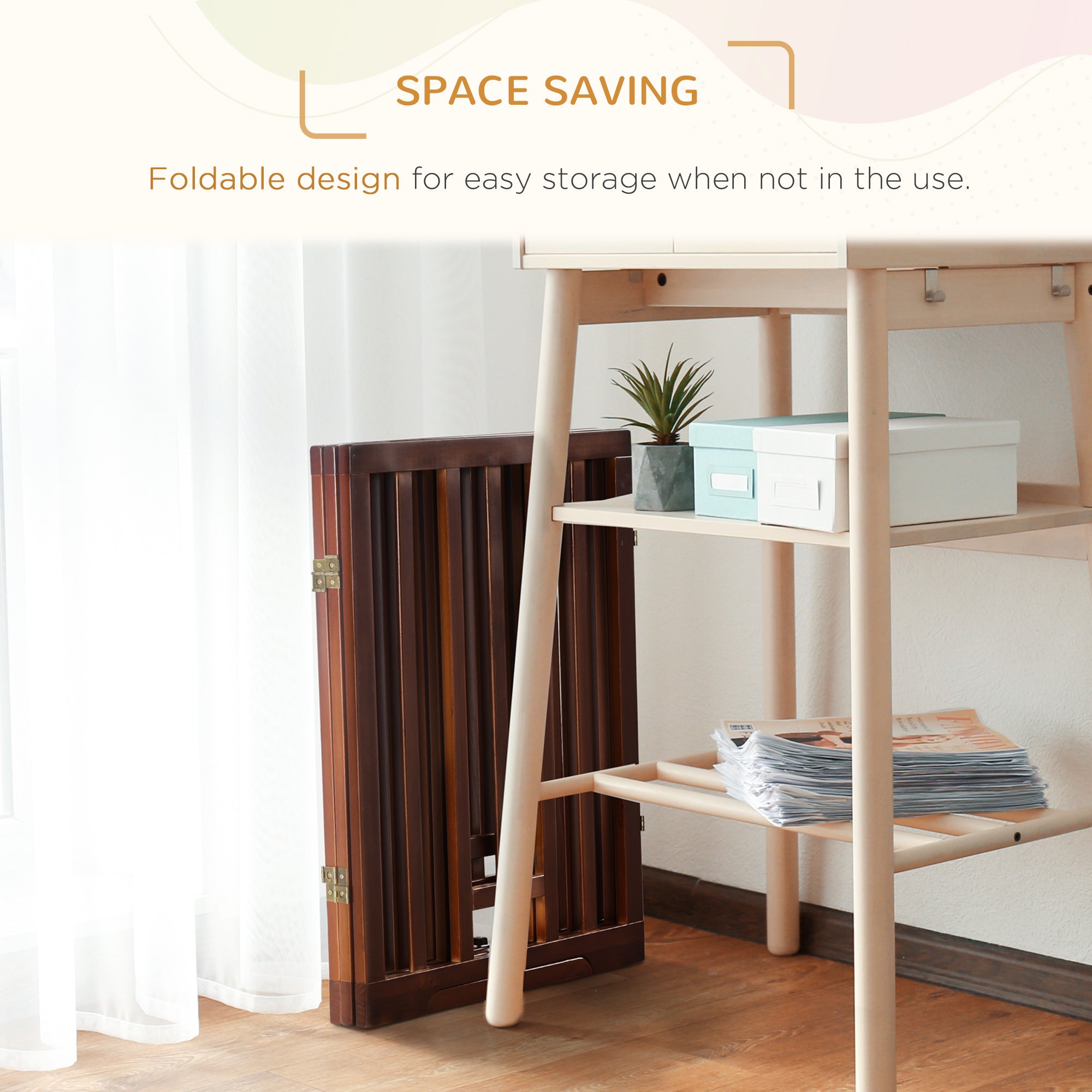 PawHut Freestanding Pet Gate with 2PCS Support Feet, 3 Panels Folding Dog Gates for the House Doorway Stairs, with Cat Door, Expands up to 71.3" Wide, 29.9" Tall, Espresso