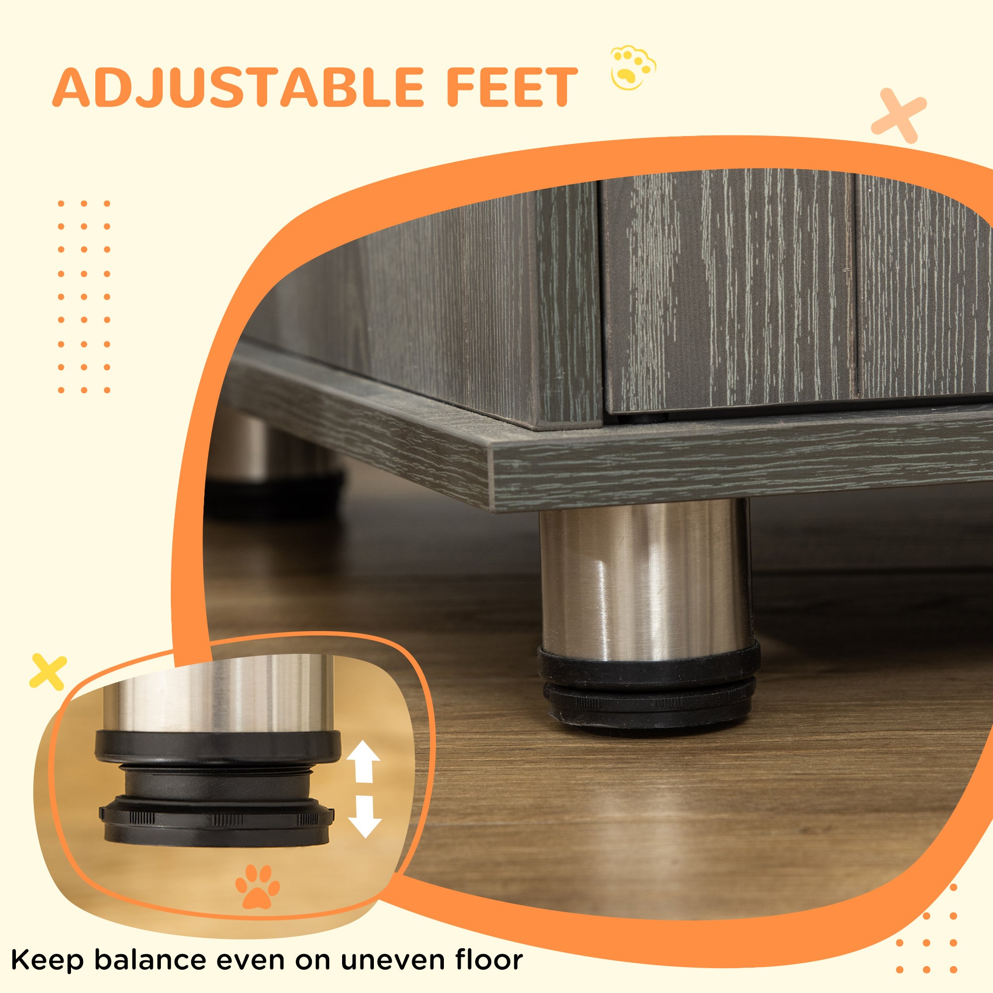 PawHut Dog Crate Furniture with Lockable Magnetic Door, Adjustable feet, Indoor Dog Kennel End Table for Small & Medium Dogs, Grey