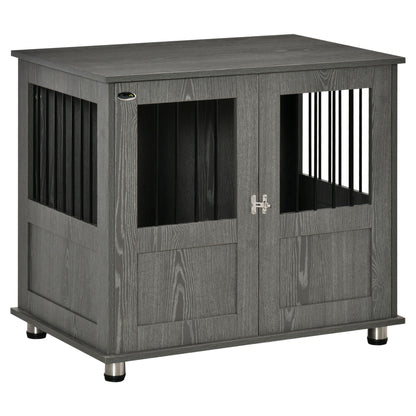 PawHut Dog Crate Furniture with Lockable Magnetic Door, Adjustable feet, Indoor Dog Kennel End Table for Small & Medium Dogs, Grey