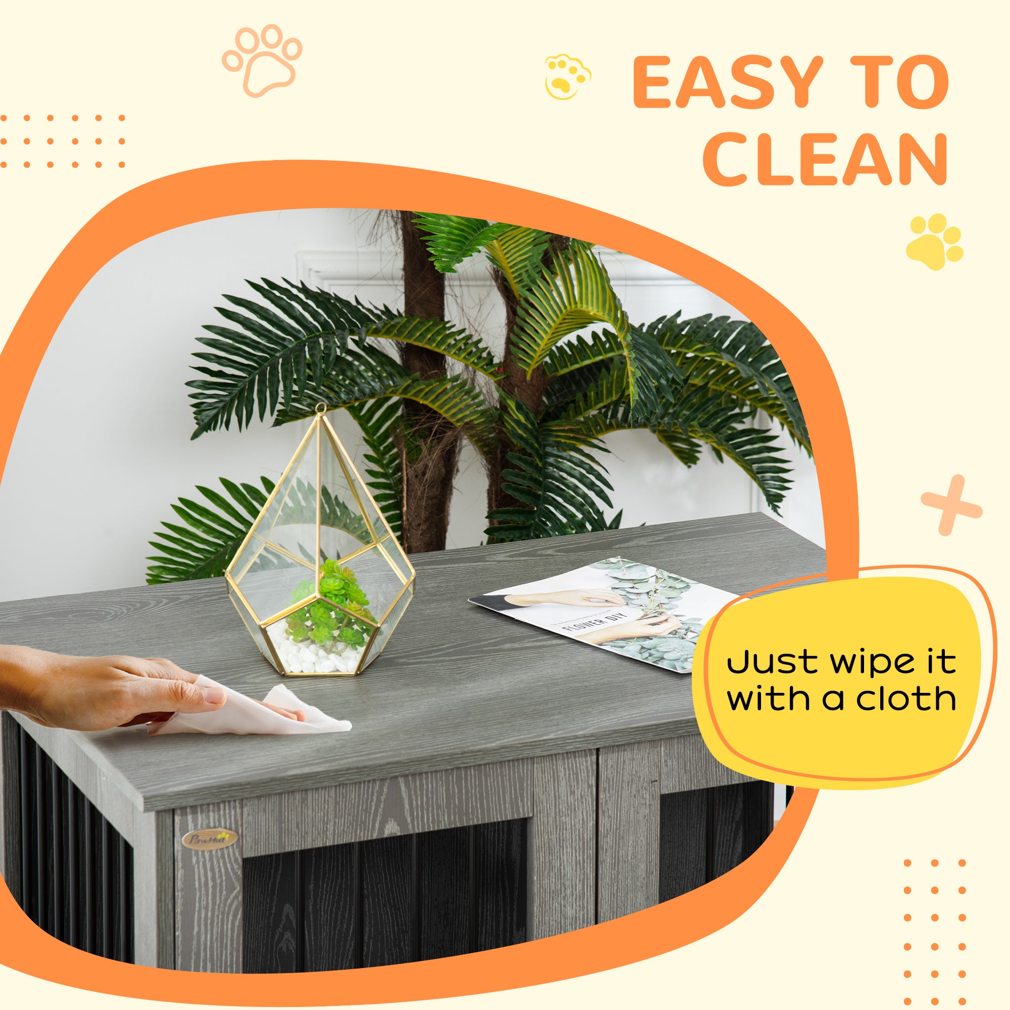 PawHut Dog Crate Furniture with Lockable Magnetic Door, Adjustable feet, Indoor Dog Kennel End Table for Small & Medium Dogs, Grey