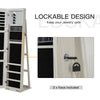 HOMCOM Jewelry Cabinet, Lockable Storage Organizer with Full-Length Mirror, LED Lights, Standing Jewelry Armoire in White Wood