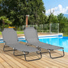 Outsunny Folding Outdoor Lounge Chair Set of 2, Steel Poolside Sun Tanning Chairs with 5 Level Reclining Back and Breathable Mesh for Beach, Yard, Patio, Dark Grey