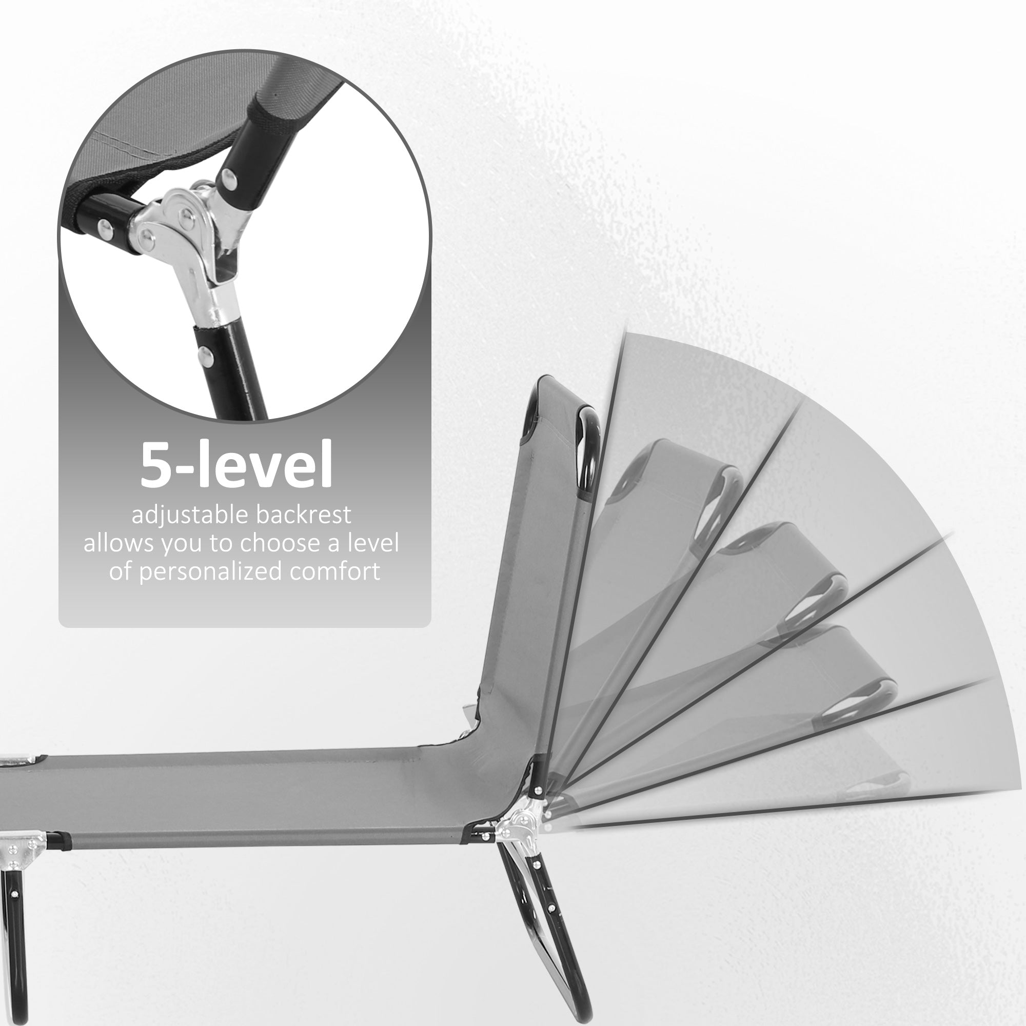 Outsunny Folding Outdoor Lounge Chair Set of 2, Steel Poolside Sun Tanning Chairs with 5 Level Reclining Back and Breathable Mesh for Beach, Yard, Patio, Dark Grey