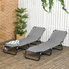 Outsunny Folding Outdoor Lounge Chair Set of 2, Steel Poolside Sun Tanning Chairs with 5 Level Reclining Back and Breathable Mesh for Beach, Yard, Patio, Dark Grey