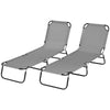 Outsunny Folding Outdoor Lounge Chair Set of 2, Steel Poolside Sun Tanning Chairs with 5 Level Reclining Back and Breathable Mesh for Beach, Yard, Patio, Dark Grey