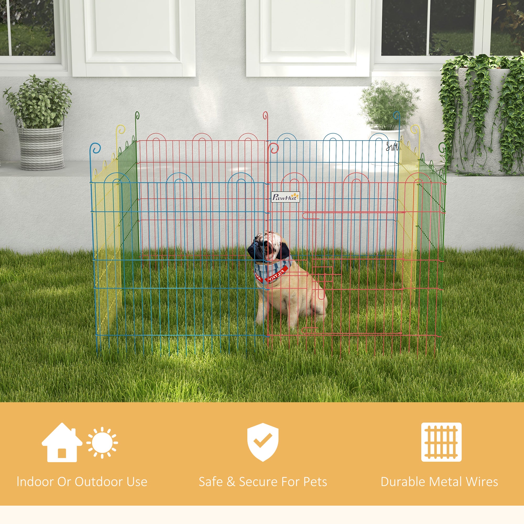 PawHut Dog Playpen Puppy Pen Metal Rabbit Run Pet Crate Fence w/ Door Indoor & Outdoor, 60H x Φ156cm