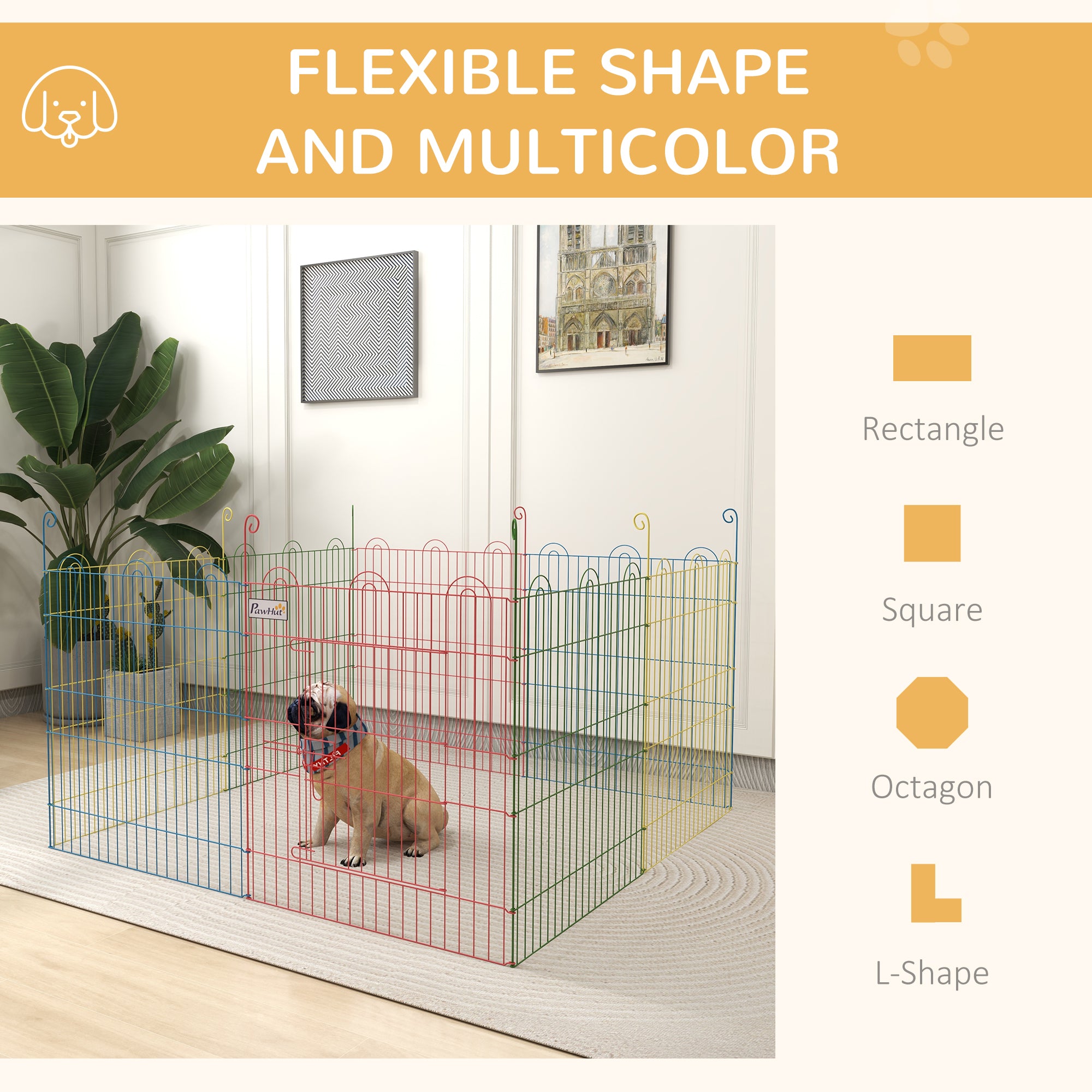 PawHut Dog Playpen Puppy Pen Metal Rabbit Run Pet Crate Fence w/ Door Indoor & Outdoor, 60H x Φ156cm