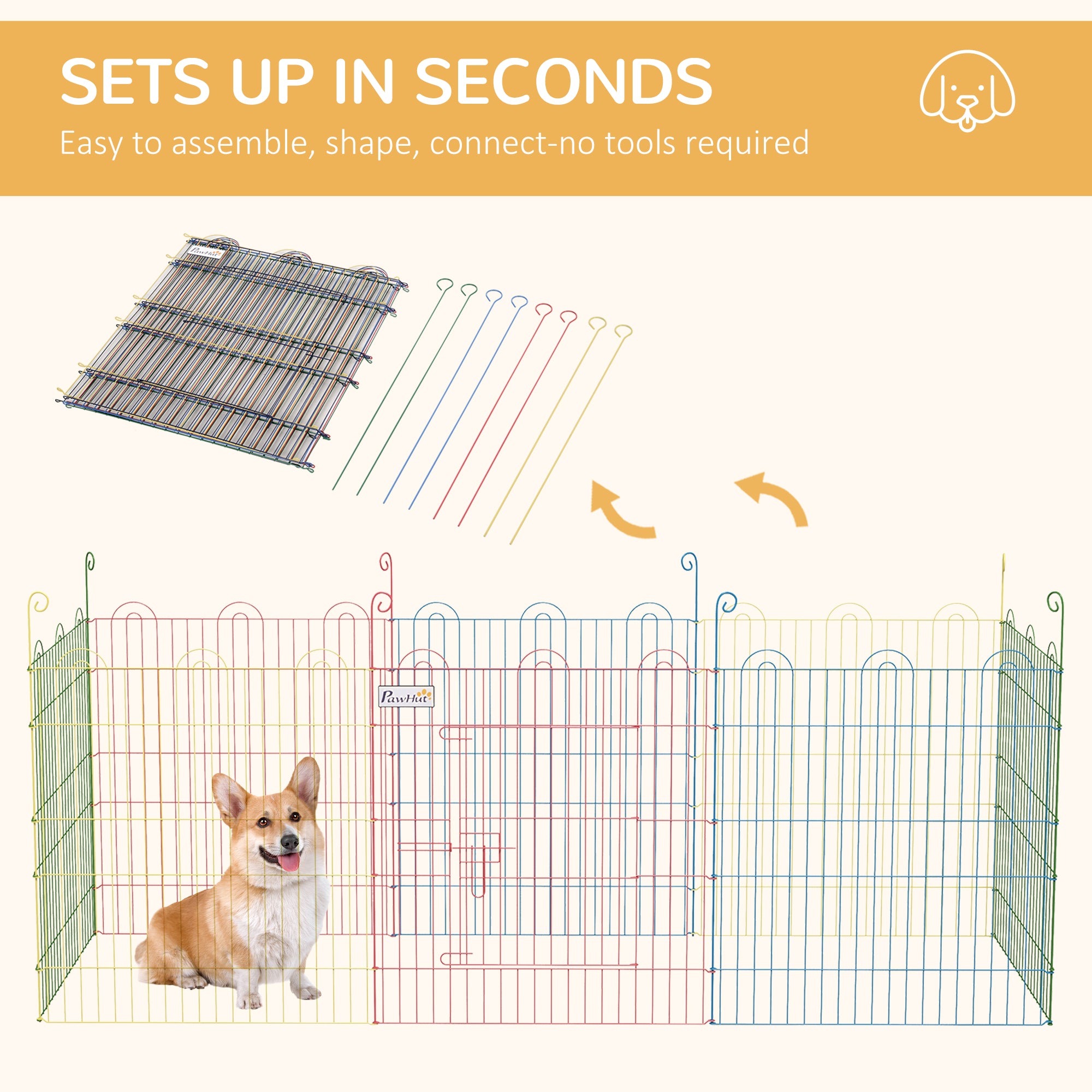 PawHut Dog Playpen Puppy Pen Metal Rabbit Run Pet Crate Fence w/ Door Indoor & Outdoor, 60H x Φ156cm