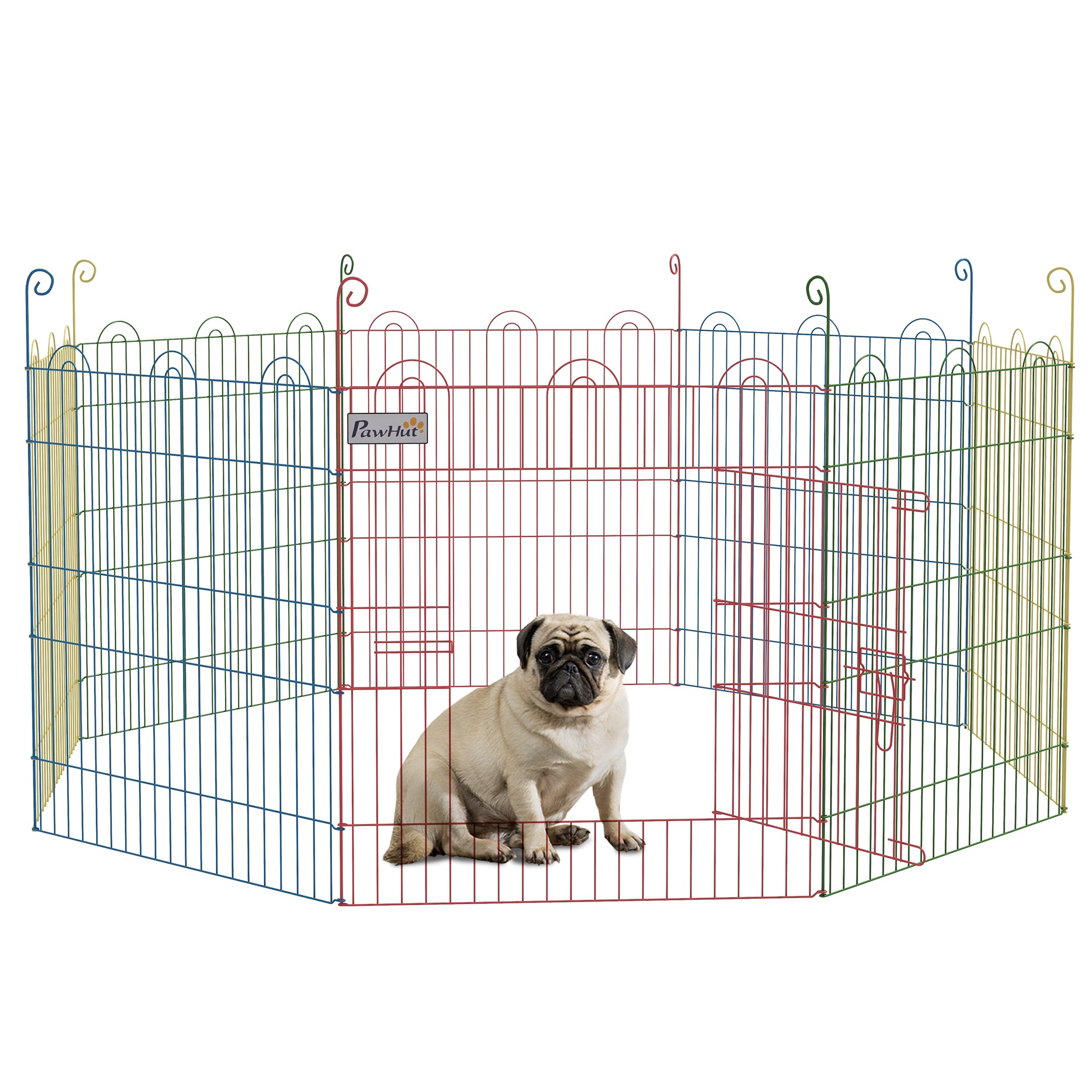 PawHut Dog Playpen Puppy Pen Metal Rabbit Run Pet Crate Fence w/ Door Indoor & Outdoor, 60H x Φ156cm