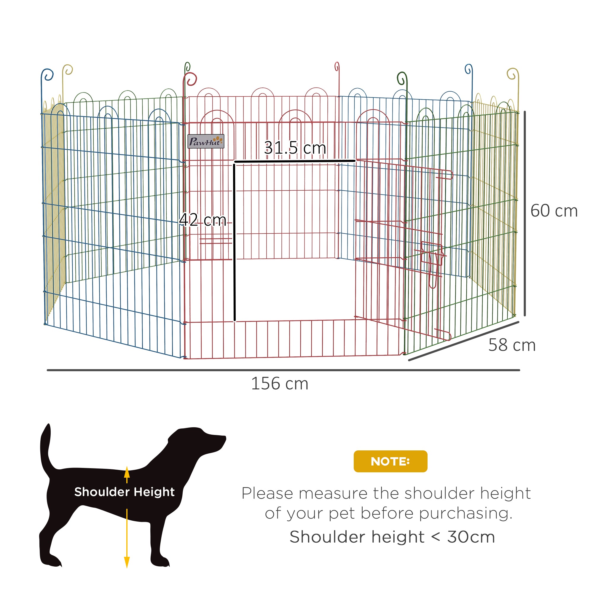 PawHut Dog Playpen Puppy Pen Metal Rabbit Run Pet Crate Fence w/ Door Indoor & Outdoor, 60H x Φ156cm