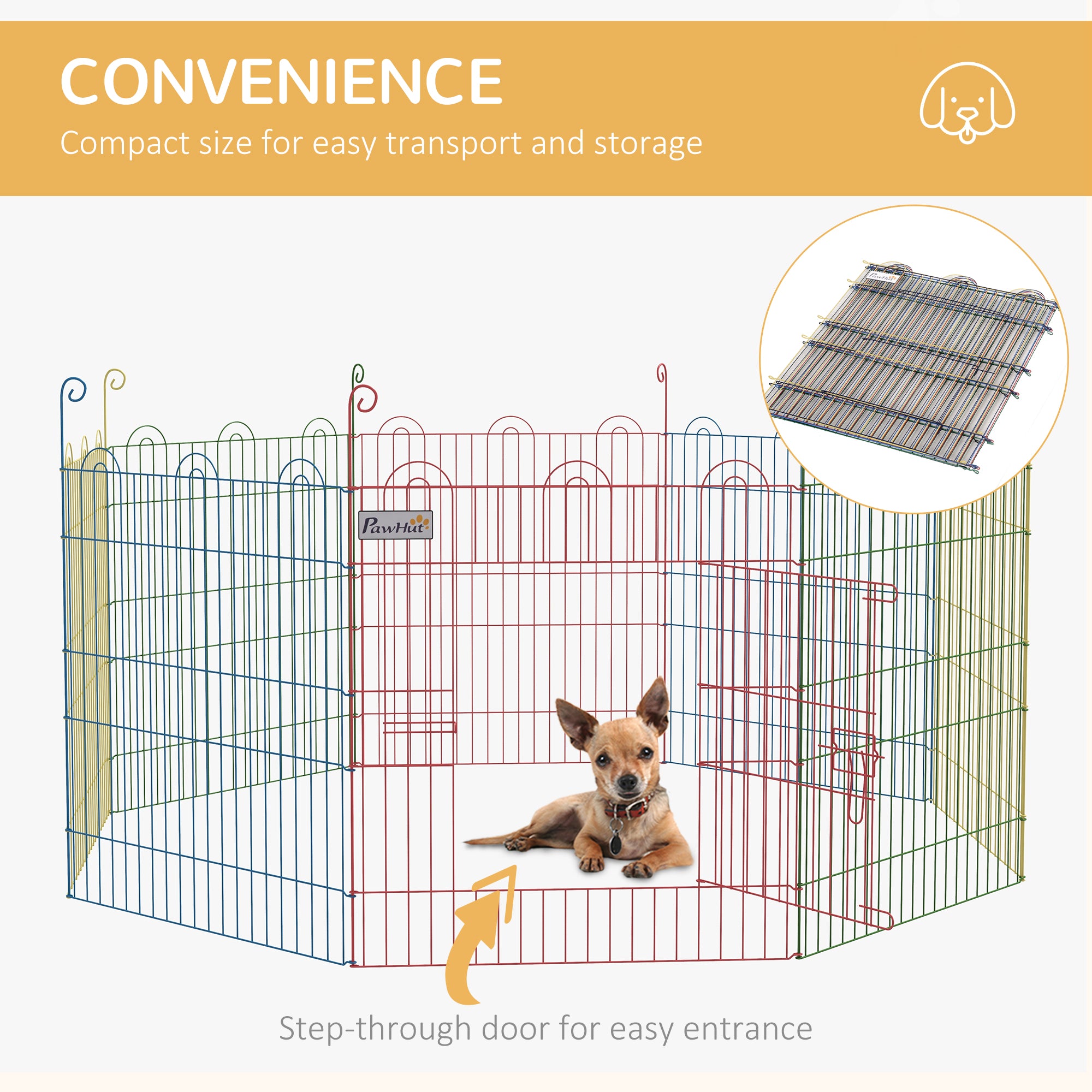 PawHut Dog Playpen Puppy Pen Metal Rabbit Run Pet Crate Fence w/ Door Indoor & Outdoor, 60H x Φ156cm