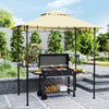 Outsunny 8' x 5' Grill Gazebo with LED Lights, Double Tiered Outdoor BBQ Gazebo Canopy with 2 Side Shelves, Storage Basket and Hooks for Patio, Garden, Backyard, Beige