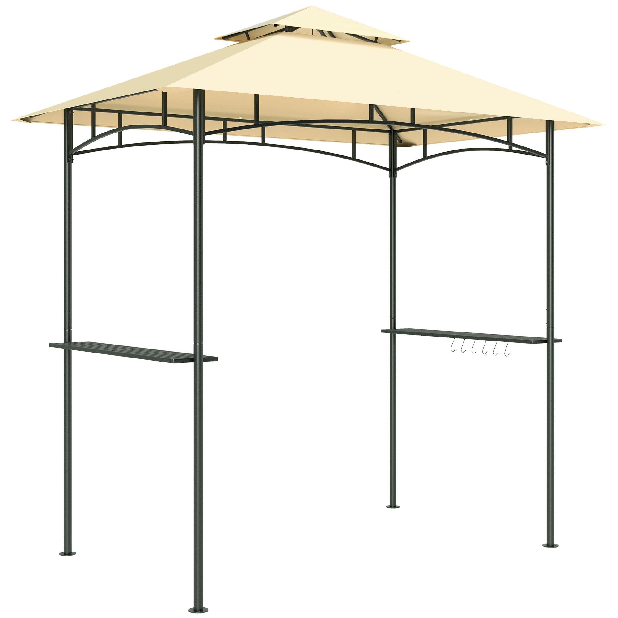 Outsunny 8' x 5' Grill Gazebo with LED Lights, Double Tiered Outdoor BBQ Gazebo Canopy with 2 Side Shelves, Storage Basket and Hooks for Patio, Garden, Backyard, Beige