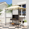 Outsunny 8' x 5' Grill Gazebo with LED Lights, Double Tiered Outdoor BBQ Gazebo Canopy with 2 Side Shelves, Storage Basket and Hooks for Patio, Garden, Backyard, Beige