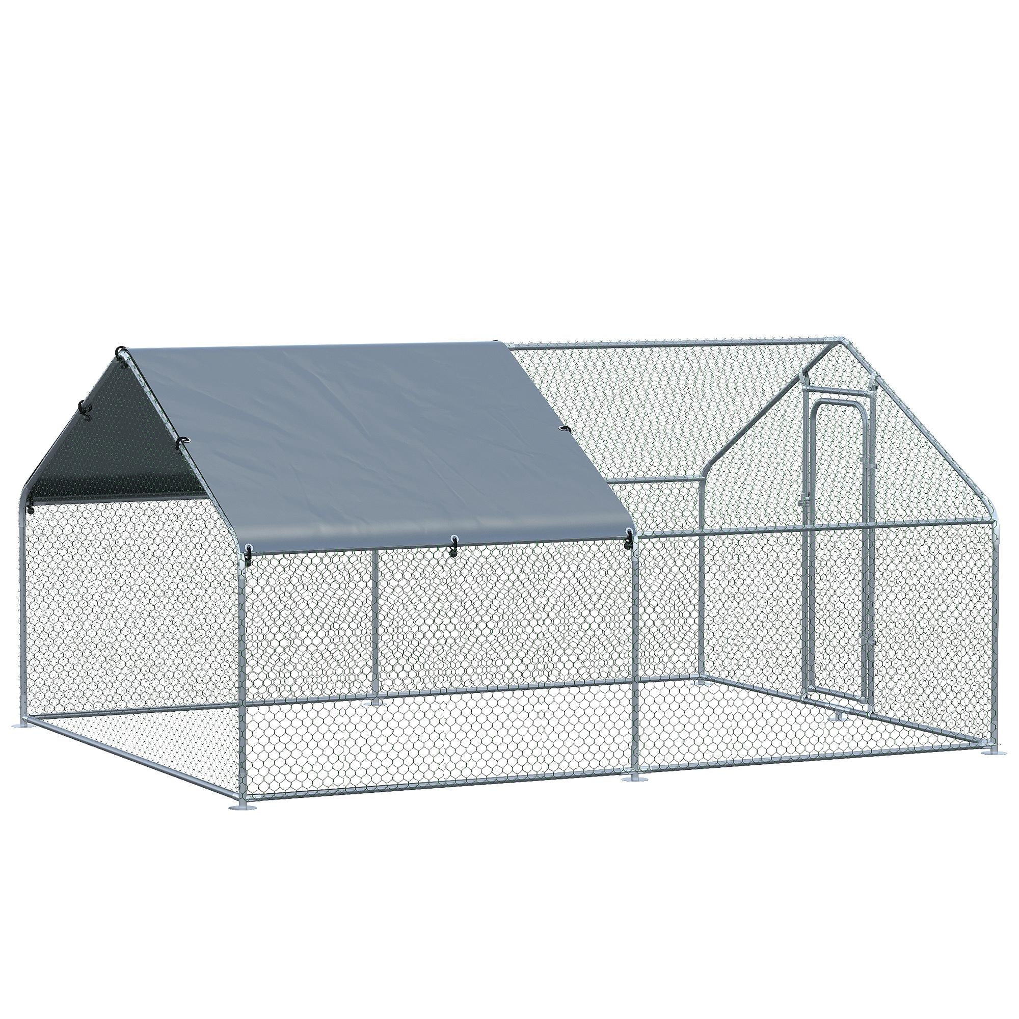 PawHut Large Chicken Coop Metal Chicken Run with Waterproof and Anti-UV Cover, Spire Shaped Walk-in Fence Cage Hen House for Outdoor and Yard Farm Use, 1.3" Tube Diameter, 9.8' x 13.1' x 6.4'