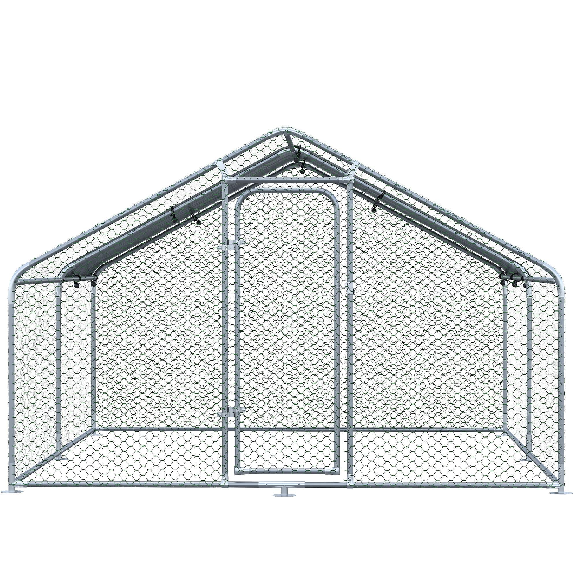 PawHut Large Chicken Coop Metal Chicken Run with Waterproof and Anti-UV Cover, Spire Shaped Walk-in Fence Cage Hen House for Outdoor and Yard Farm Use, 1.3" Tube Diameter, 9.8' x 13.1' x 6.4'