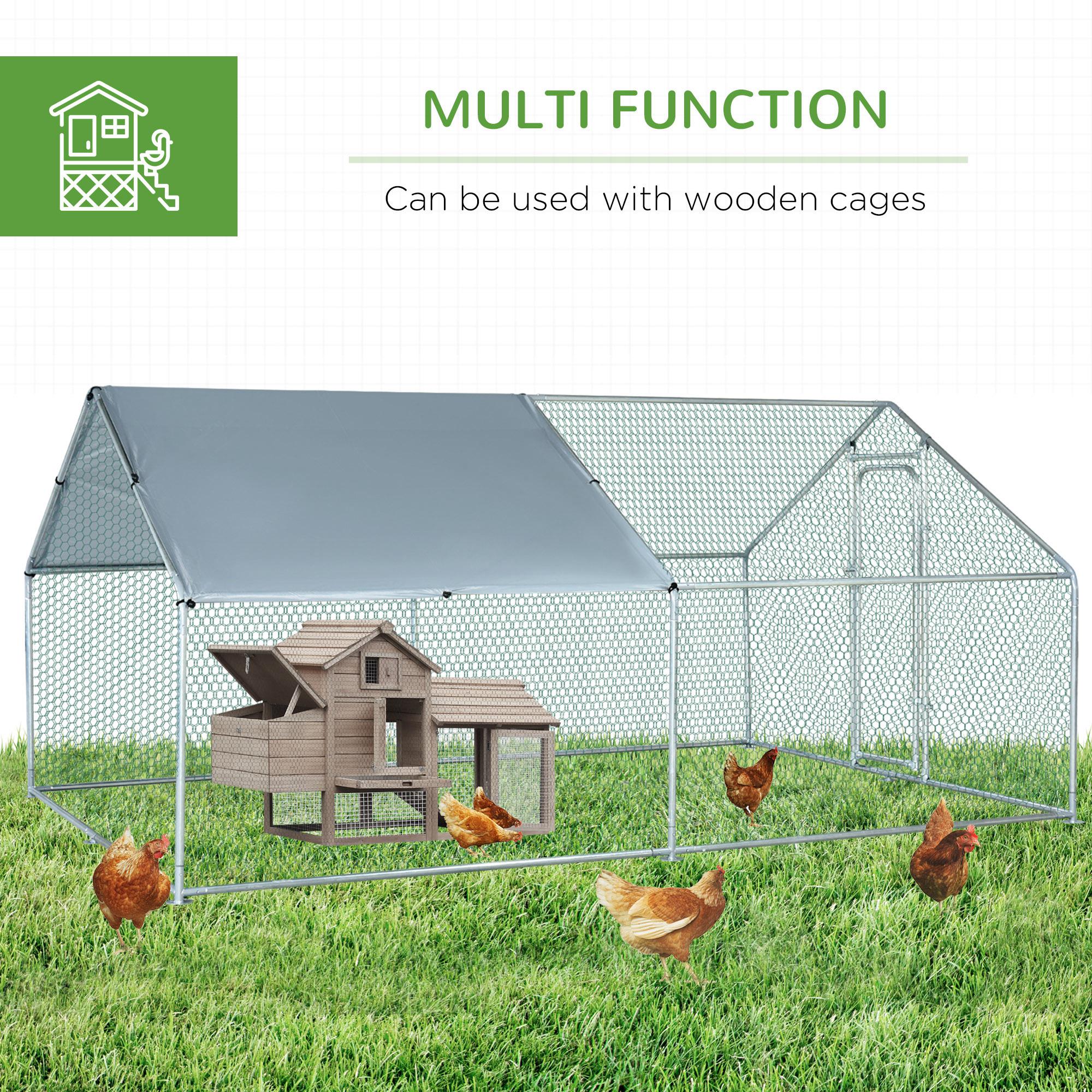 PawHut Large Chicken Coop Metal Chicken Run with Waterproof and Anti-UV Cover, Spire Shaped Walk-in Fence Cage Hen House for Outdoor and Yard Farm Use, 1.3" Tube Diameter, 9.8' x 13.1' x 6.4'