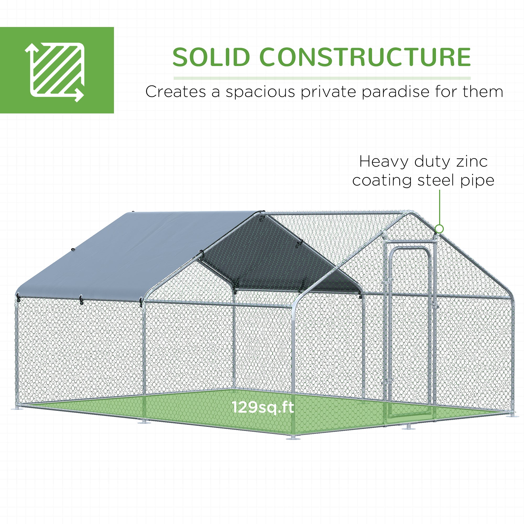 PawHut Large Chicken Coop Metal Chicken Run with Waterproof and Anti-UV Cover, Spire Shaped Walk-in Fence Cage Hen House for Outdoor and Yard Farm Use, 1.3" Tube Diameter, 9.8' x 13.1' x 6.4'