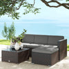 Outsunny 3 Pieces Patio Furniture Set with Cushions, Outdoor PE Rattan Wicker Conversation Corner Sofa Set with Glass Top Table and Adjustable Foot for Garden, Lawn, Light Grey