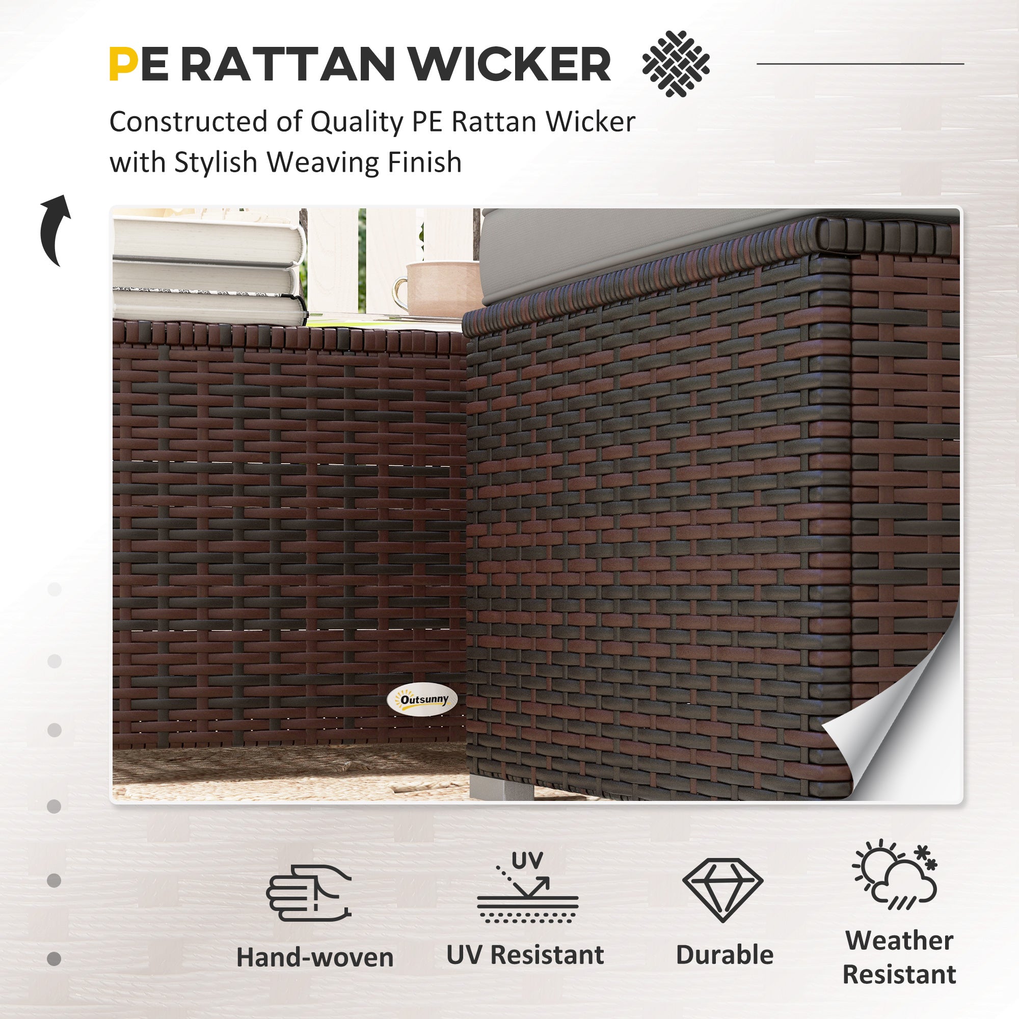 Outsunny 3 Pieces Patio Furniture Set with Cushions, Outdoor PE Rattan Wicker Conversation Corner Sofa Set with Glass Top Table and Adjustable Foot for Garden, Lawn, Light Grey