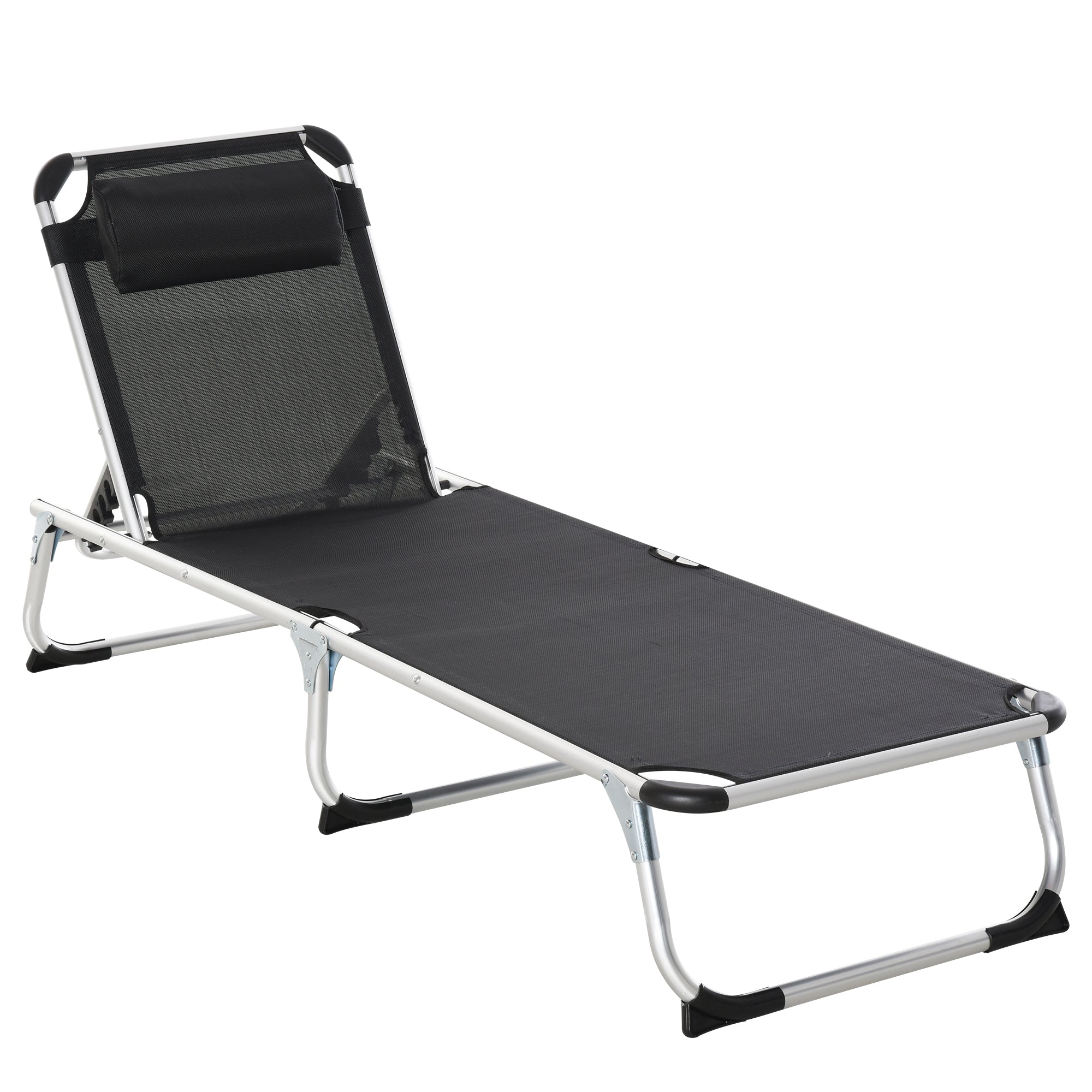 Outsunny Folding Lounge Chair, Patio Lounger with Headrest, 5-Level Adjustable Backrest, and Aluminum Frame, Black