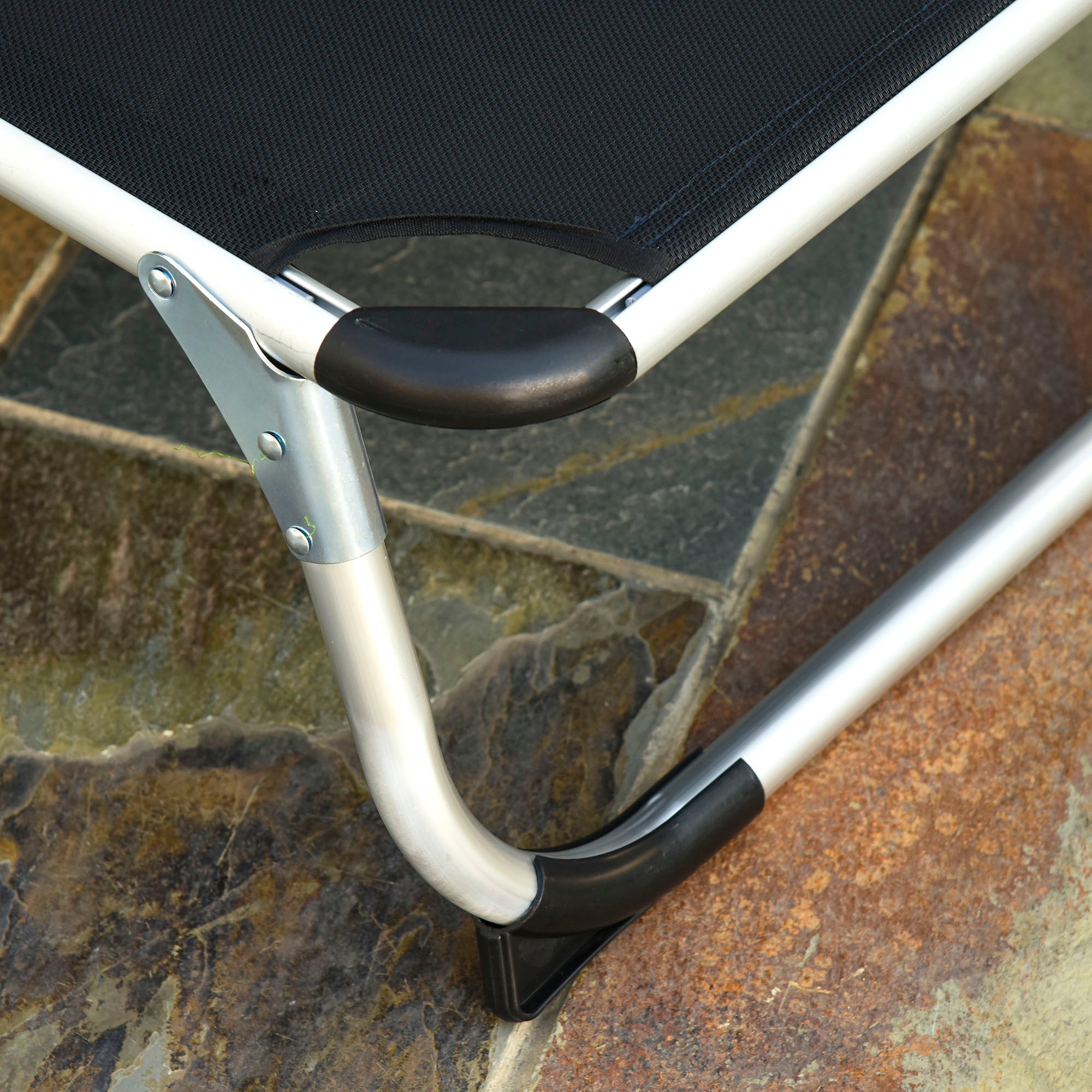 Outsunny Folding Lounge Chair, Patio Lounger with Headrest, 5-Level Adjustable Backrest, and Aluminum Frame, Black