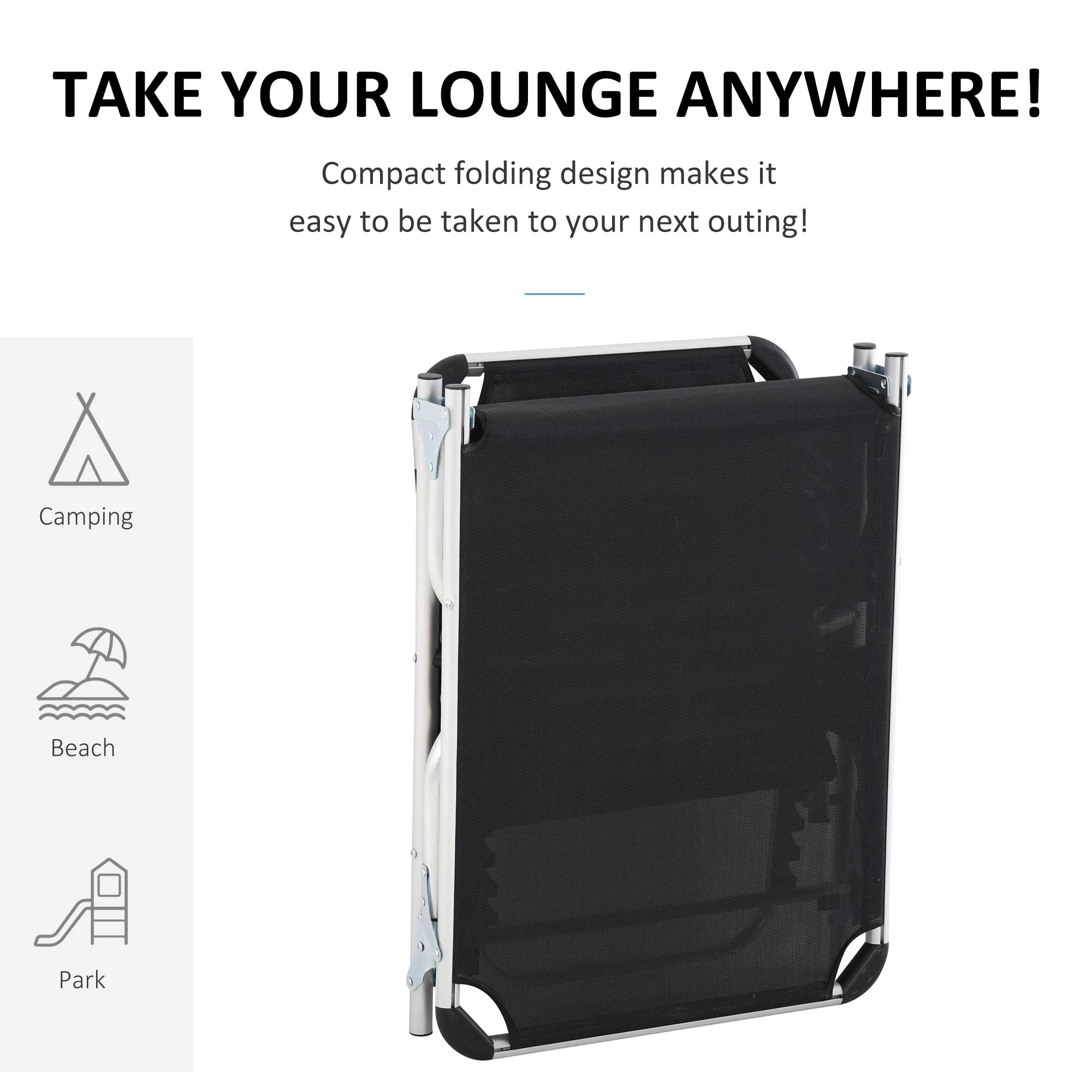 Outsunny Folding Lounge Chair, Patio Lounger with Headrest, 5-Level Adjustable Backrest, and Aluminum Frame, Black