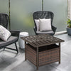 Outsunny 21.75" Outdoor Rattan Wicker Patio Coffee Table with Umbrella Hole, Patio Side Table with Slatted Metal Top, Suitable for Garden, Backyard, Brown
