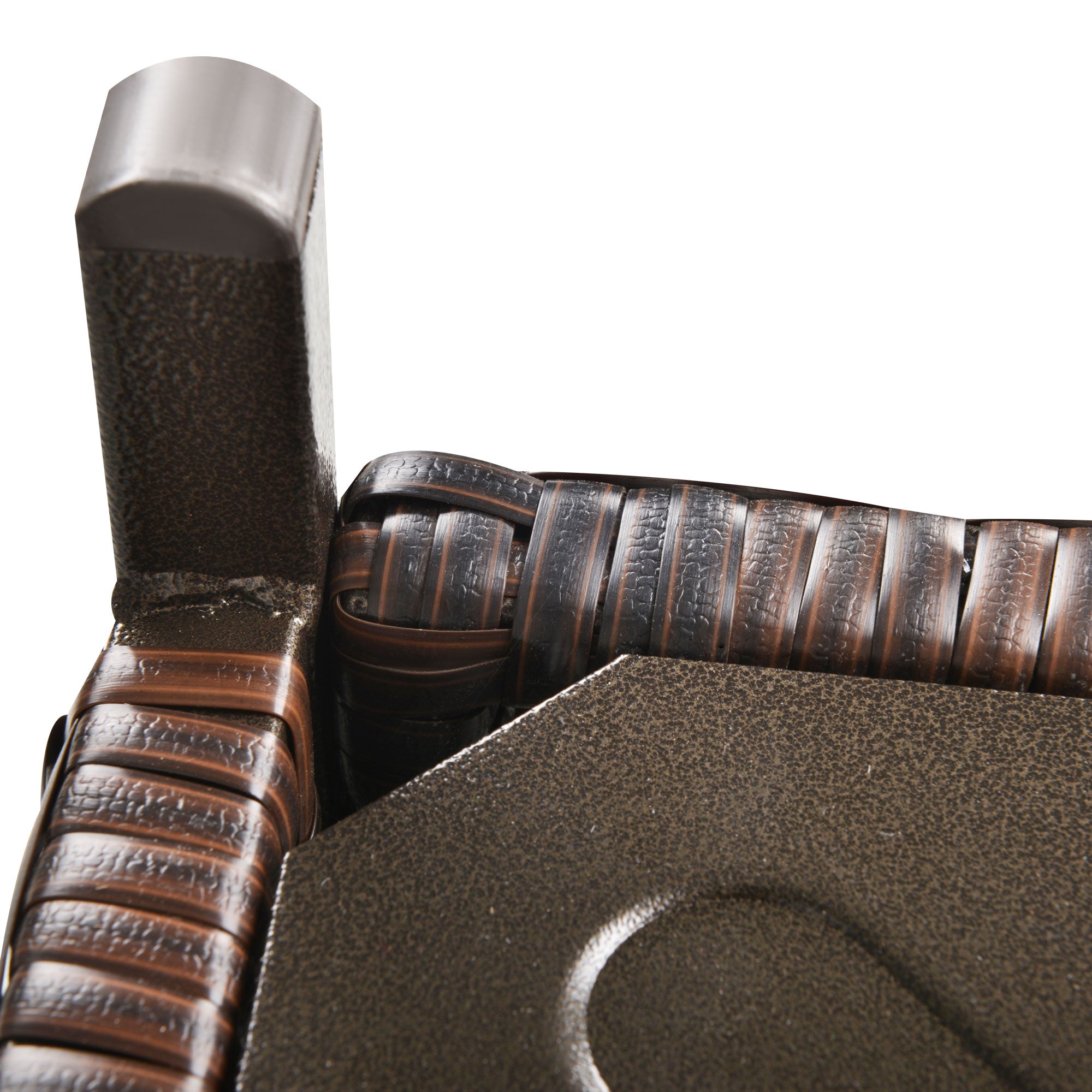 Outsunny 21.75" Outdoor Rattan Wicker Patio Coffee Table with Umbrella Hole, Patio Side Table with Slatted Metal Top, Suitable for Garden, Backyard, Brown