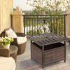 Outsunny 21.75" Outdoor Rattan Wicker Patio Coffee Table with Umbrella Hole, Patio Side Table with Slatted Metal Top, Suitable for Garden, Backyard, Brown