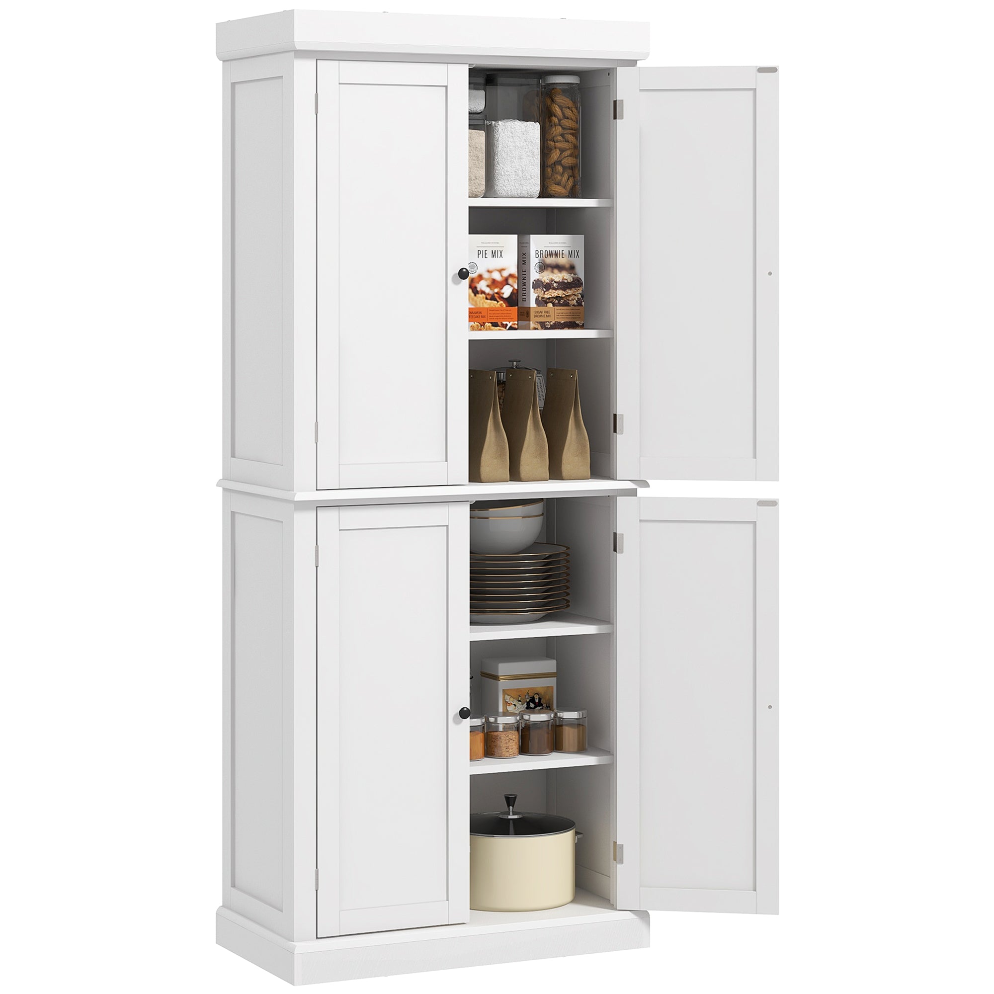 HOMCOM 72.5" Kitchen Pantry Cabinet, Freestanding Kitchen Pantry Storage Cabinet with 4 Doors, White