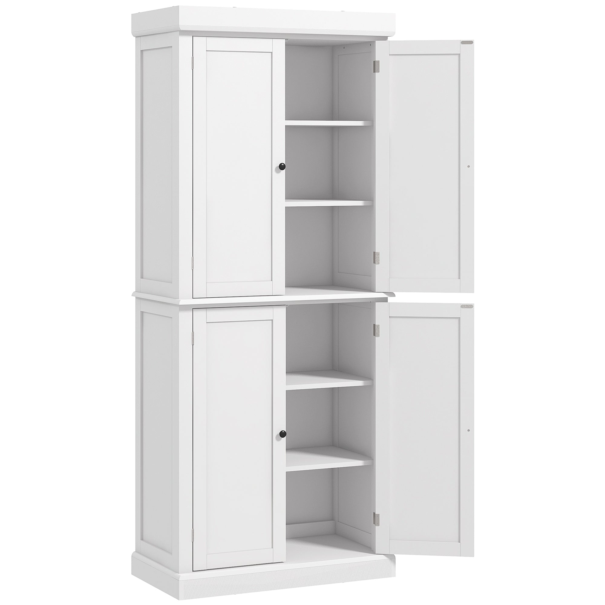 HOMCOM 72.5" Kitchen Pantry Cabinet, Freestanding Kitchen Pantry Storage Cabinet with 4 Doors, White