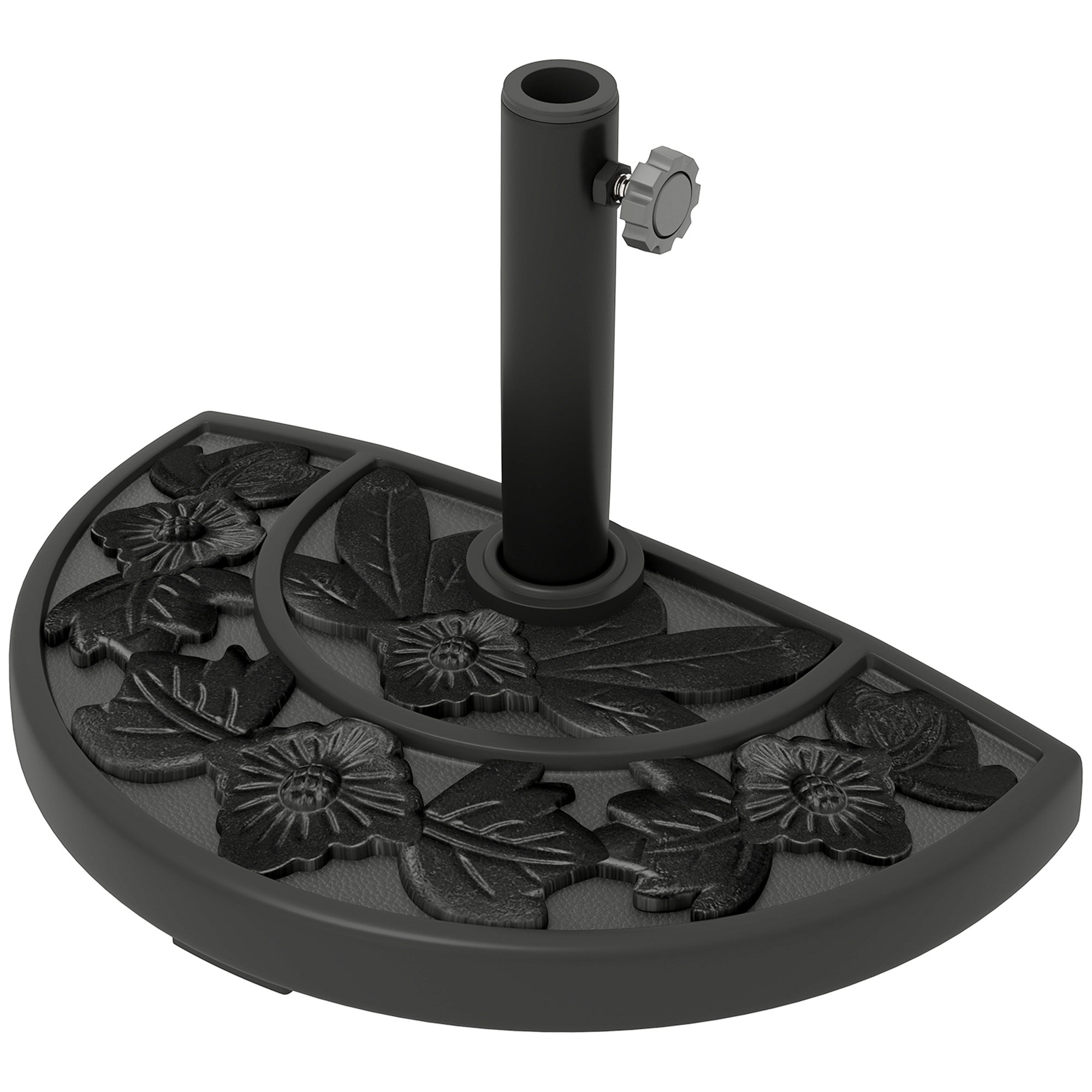 Outsunny Half Umbrella Base, 21 lbs Concrete Half Umbrella Stand Outdoor Umbrella Base with Flower-Leaf Design, Patio Umbrella Stand for Outdoor Lawn Poolside, Black