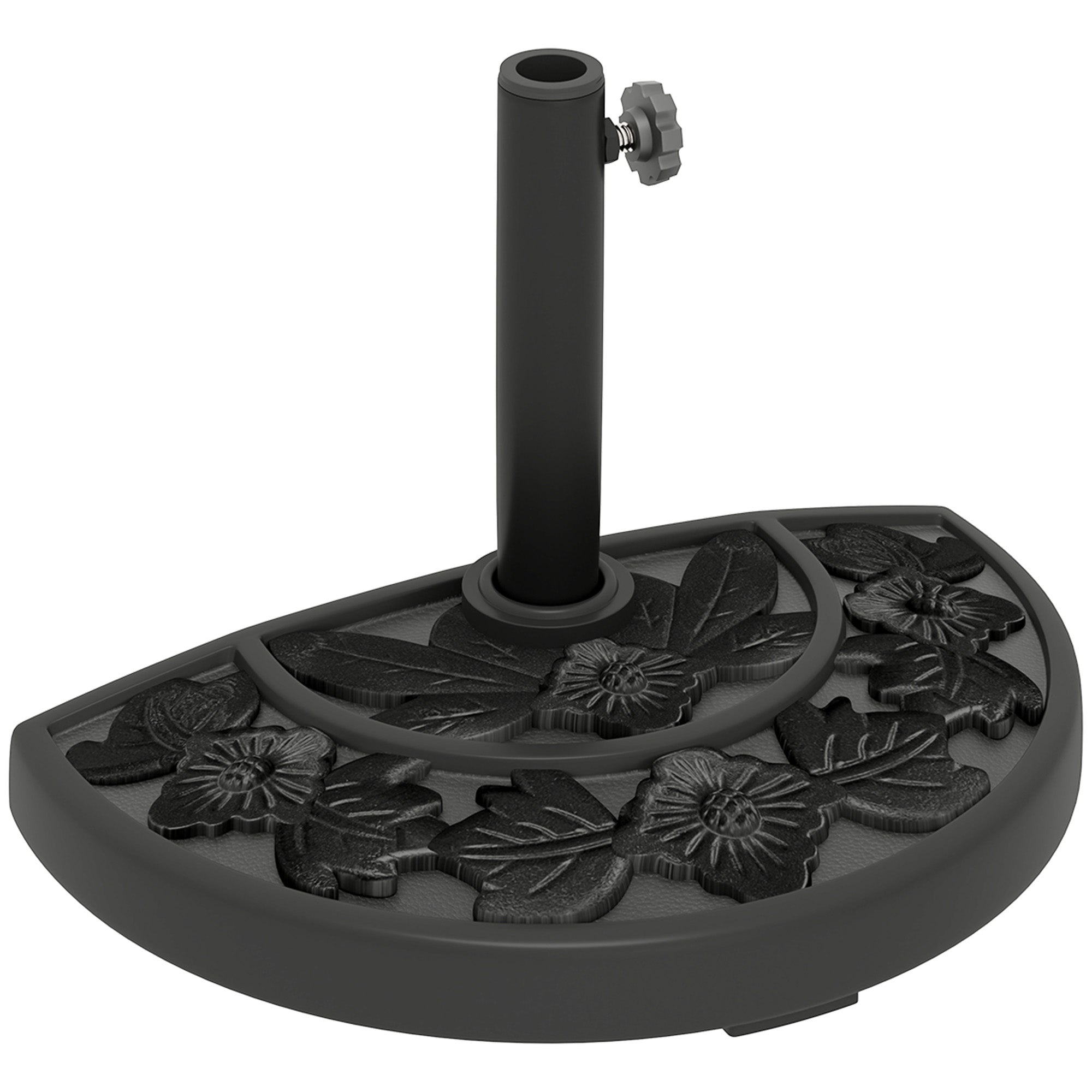 Outsunny Half Umbrella Base, 21 lbs Concrete Half Umbrella Stand Outdoor Umbrella Base with Flower-Leaf Design, Patio Umbrella Stand for Outdoor Lawn Poolside, Black