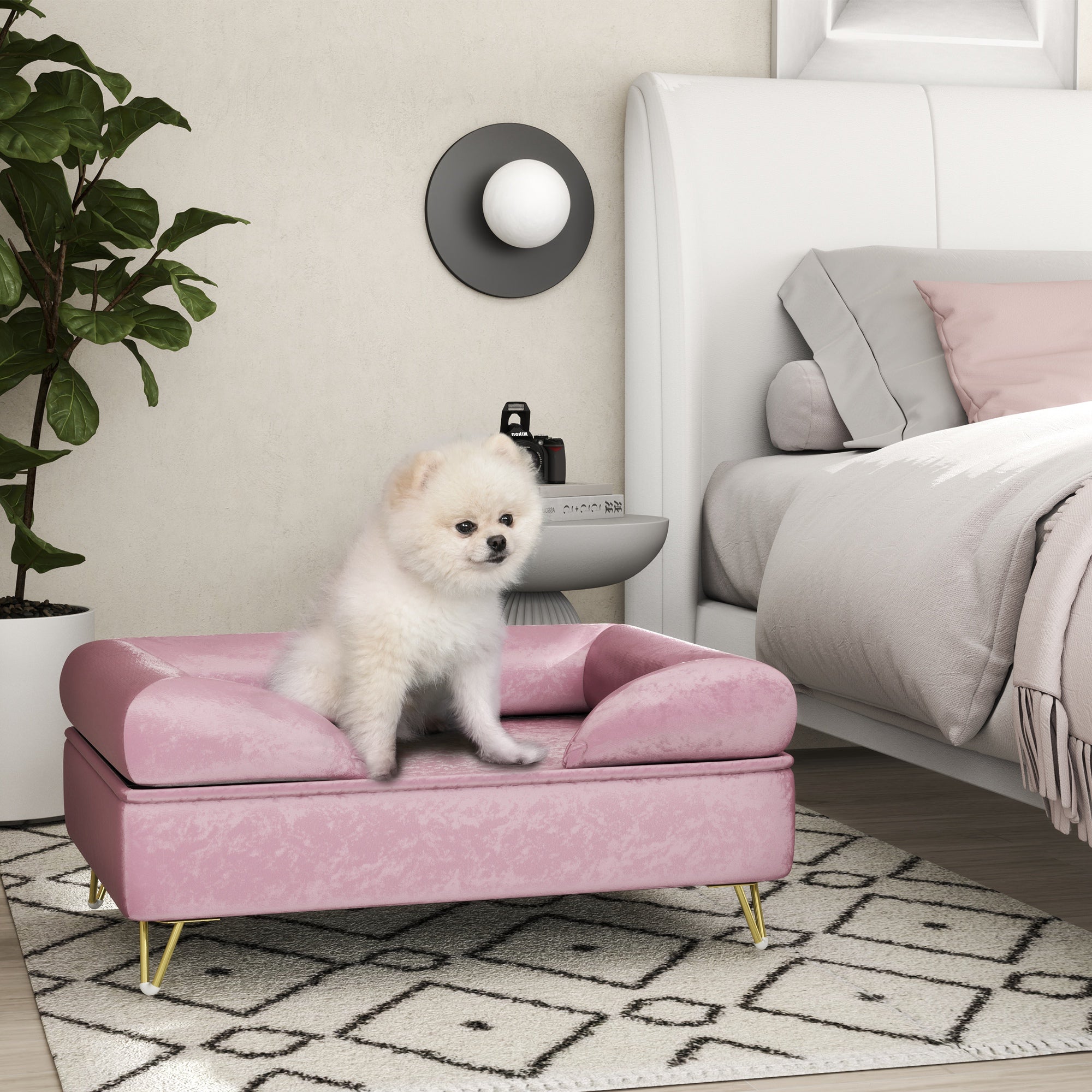 PawHut Dog Sofa Pet Couch Cat Chair with Removable Backrest, Soft Cushion, Washable Cover, for Small and Medium Sized Dogs, Pink