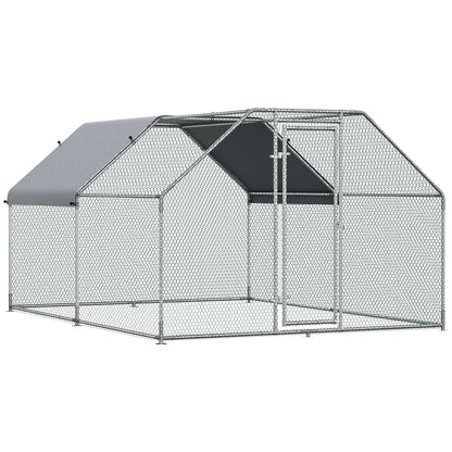 PawHut 9.2' x 12.5' Metal Chicken Coop, Galvanized Walk-in Hen House, Poultry Cage Outdoor Backyard with Waterproof UV-Protection Cover for Rabbits, Ducks
